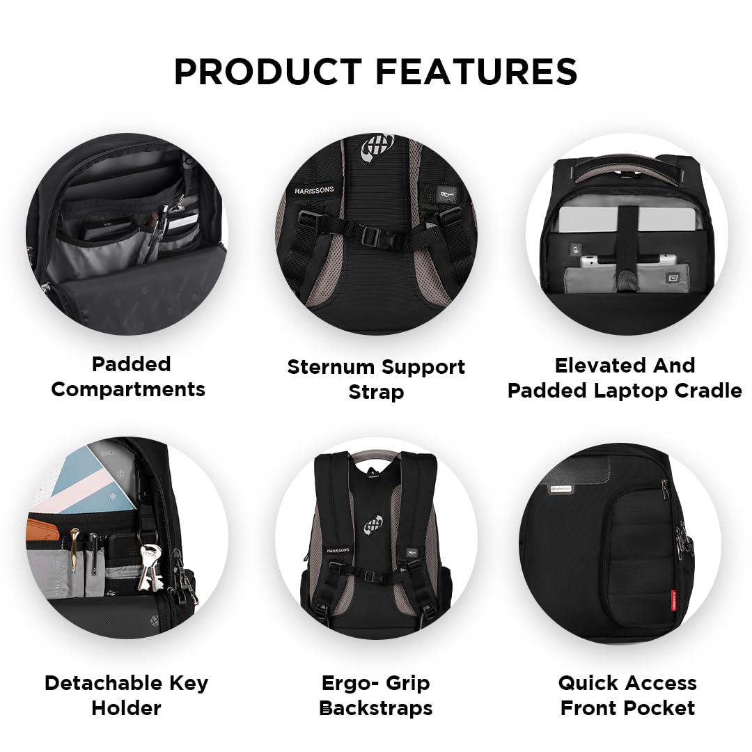 Harissons Bags Vervo Waterproof Laptop Backpack for Men & Women - 15.6 Inch Travel Backpack with USB Charging Port & Rain Cover - Perfect for Work, School, College & Business Trips