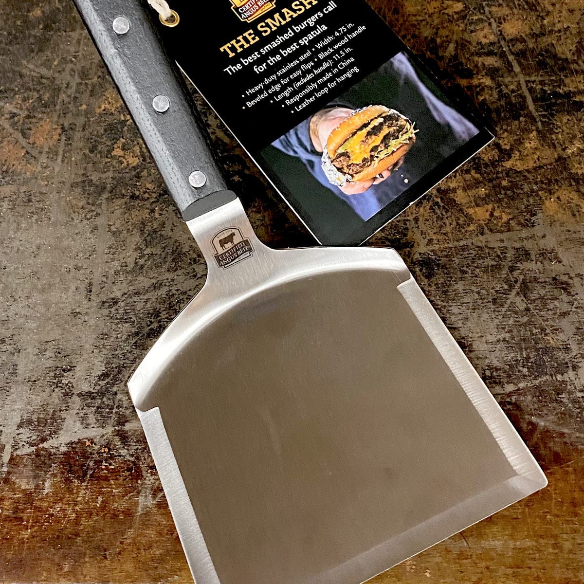 Certified Angus Beef The Smash - Heavy Duty Stainless Steel Burger Smasher Tool for Perfect Griddle & Grill Burgers - Ideal for BBQ, Backyard Cookouts & Commercial Kitchen Use