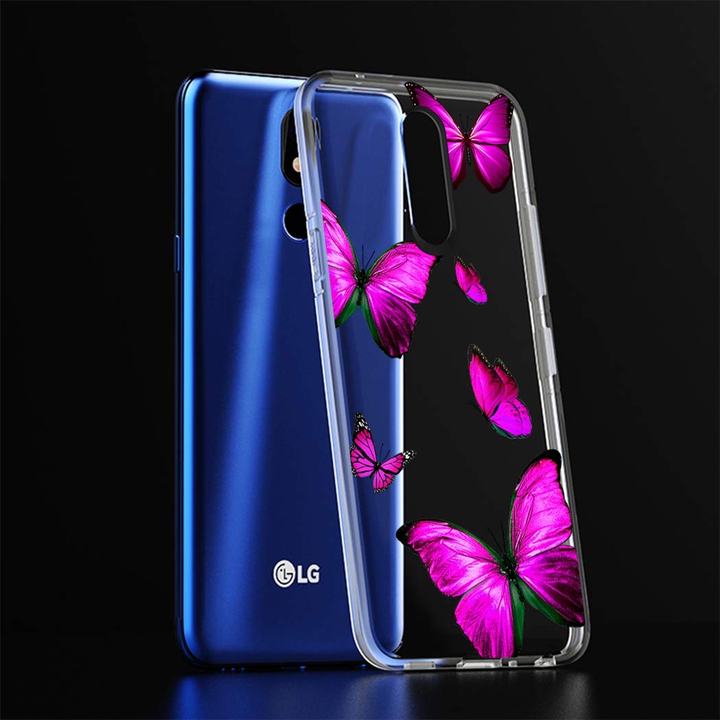 LG K40/K12 Plus/X4 2019/Solo LTE/Harmony 3/Xpression Plus 2 Clear Soft TPU Shockproof Protective Phone Case - Rose Butterfly Design for Women & Girls | Perfect for Everyday Use, Work & Travel