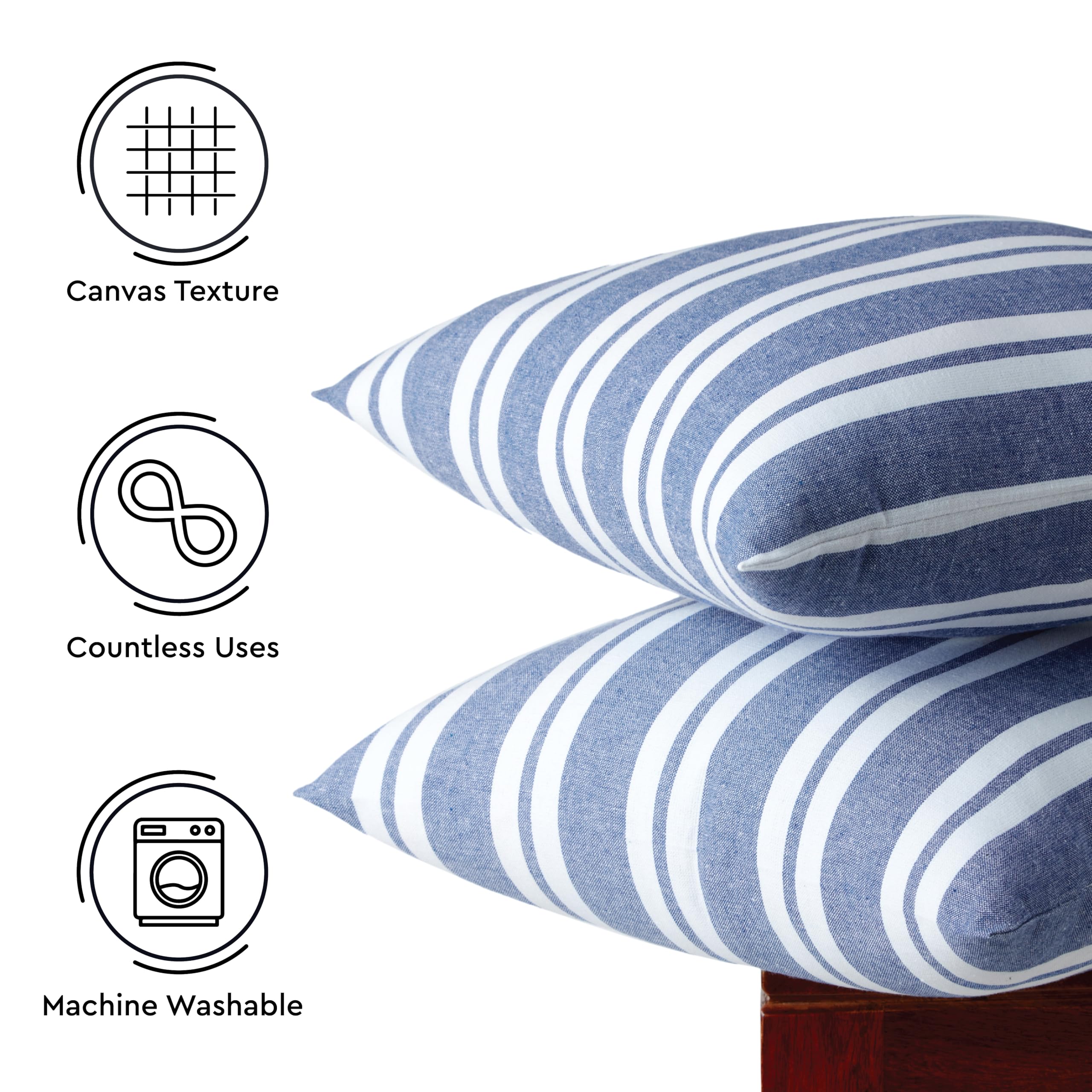 Encasa XO Farmhouse Throw Pillow Covers Set of 2 - 12x20 Inch Blue Striped Decorative Cushion Covers | No Inserts | Plaid & Striped Pillow Covers for Living Room, Couch, Sofa, Bedroom | Farmhouse Decor, Home Accent, Cozy Living Room Accessories