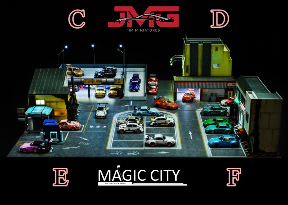 1:64 Scale Magic City Roppongi New Year Gathering Diorama with Rolling Stone Restaurant & Parking Lot Entrance - Perfect for Model Train Layouts, Toy Car Displays, and Miniature City Scenes
