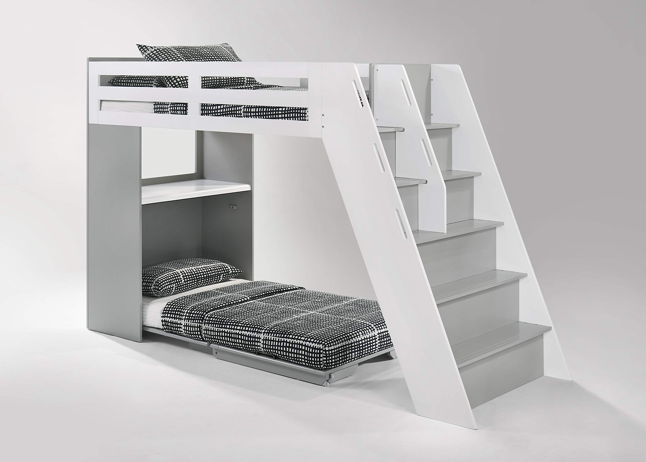 Galaxy Twin Loft Bunk Bed for Kids - White & Light Gray | Space-Themed Children's Bedroom Furniture | Perfect for Shared Rooms, Sleepovers & Small Spaces