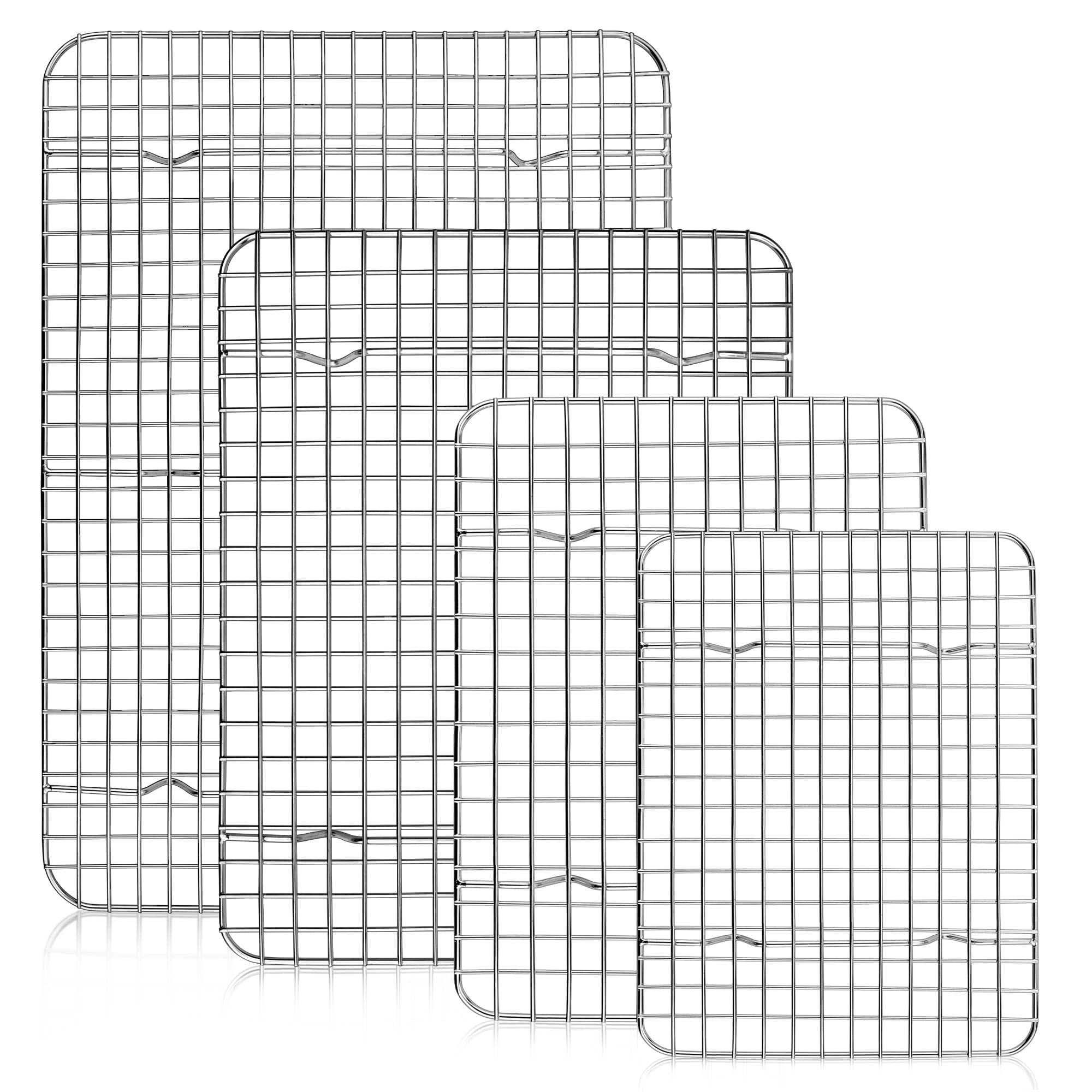 TeamFar 4-Piece Stainless Steel Cooling Rack Set - Heavy Duty Baking Grids for Toaster Oven, Baking Sheets & Roasting Pans - Mirror Finish, Dishwasher Safe - Perfect for Cookies, Cakes, Breads & Pastries