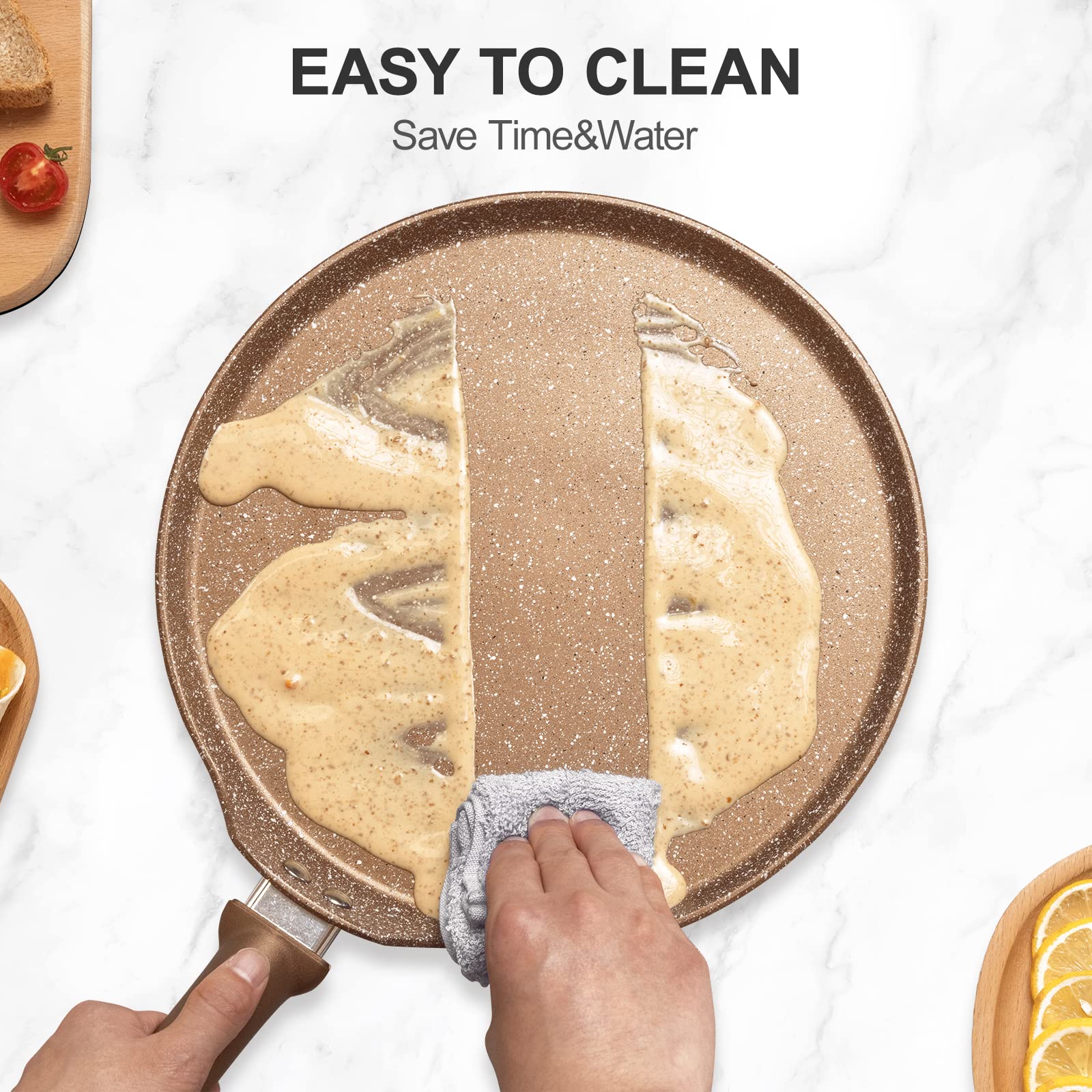 Nonstick 10 Inch Crepe Pan - Granite Coating Flat Skillet for Dosa, Tawa, Tortilla, Pancake & Roti - Induction Compatible PFOA-Free Cookware with Stay-Cool Handle - Perfect for Breakfast, Indian Cooking & Mexican Cuisine