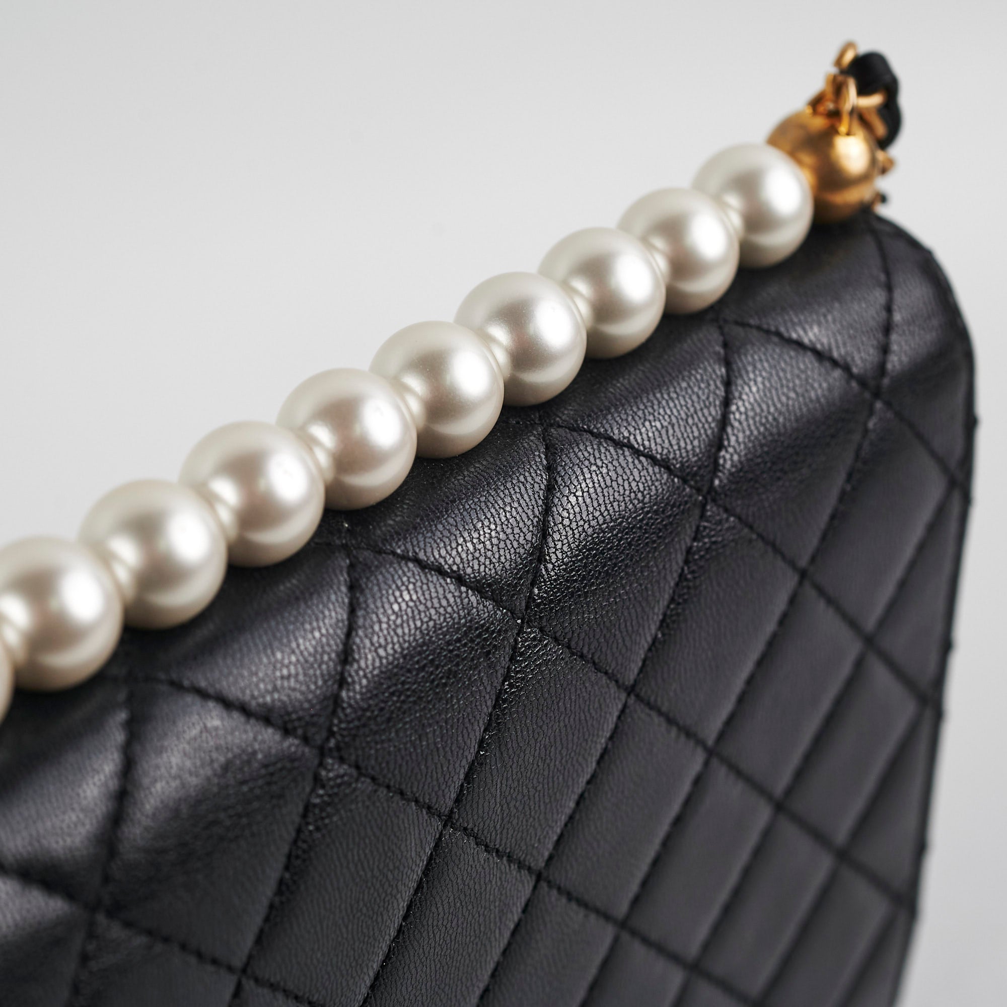 Chanel Classic Flap Bag with Pearl Accents - Black Leather Crossbody Handbag for Women | Perfect for Evening Parties, Weddings & Special Occasions