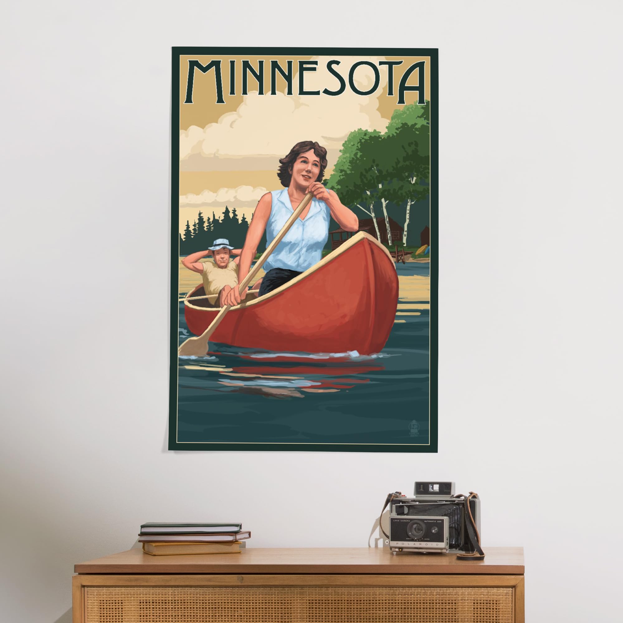 Lantern Press 24x36 Inch Giclee Art Print - Minnesota Canoers on Lake Wall Decor - Premium Canvas Painting for Living Room, Bedroom & Office