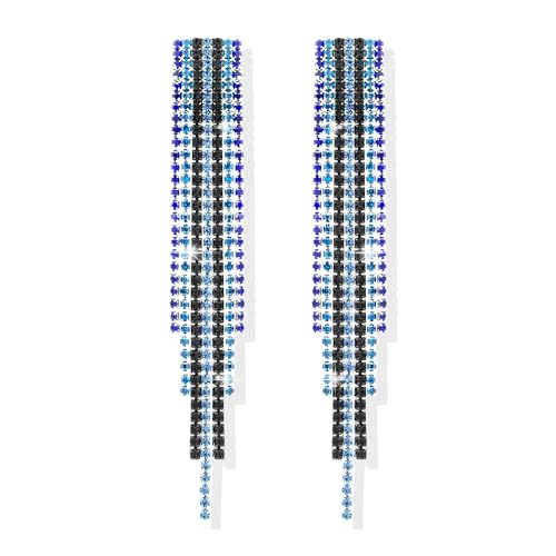 A2：blue long rhinestone tassel earrings