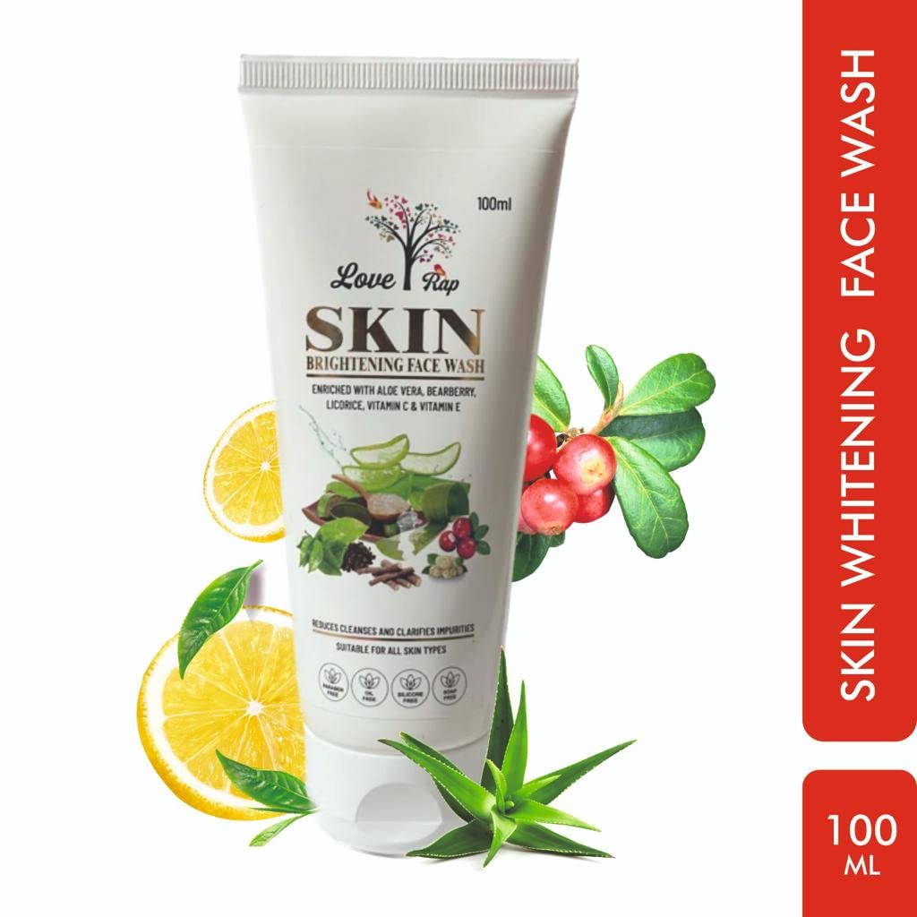 Love Rap Brightening Face Wash with Aloe Vera, Bearberry & Vitamin C | Dark Spot Treatment for Glowing Skin | 100ml | Gentle Daily Cleanser for Morning & Night Routine