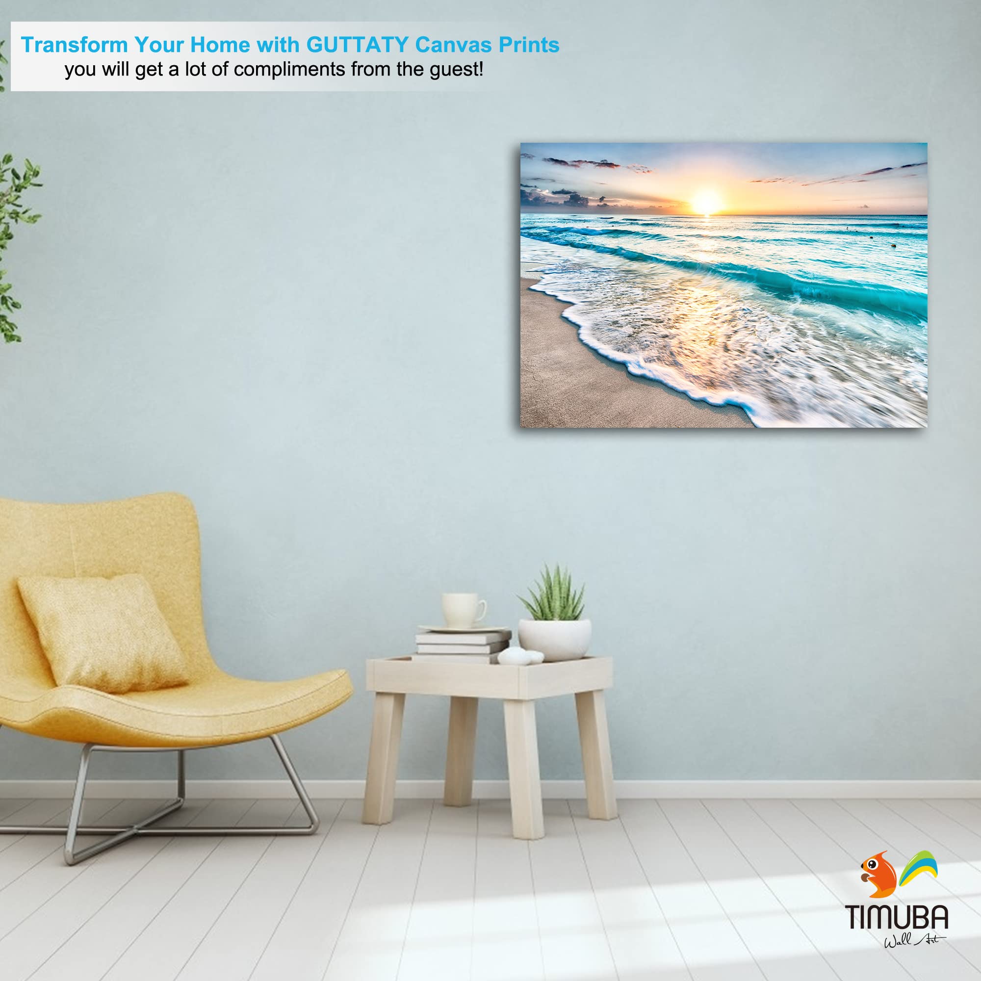 Beach Wall Art Canvas - Ocean Sunset Sunrise Landscape Painting for Living Room, Bedroom & Bathroom Decor - 28x40 Inches - Perfect for Coastal, Nautical & Beach House Themes