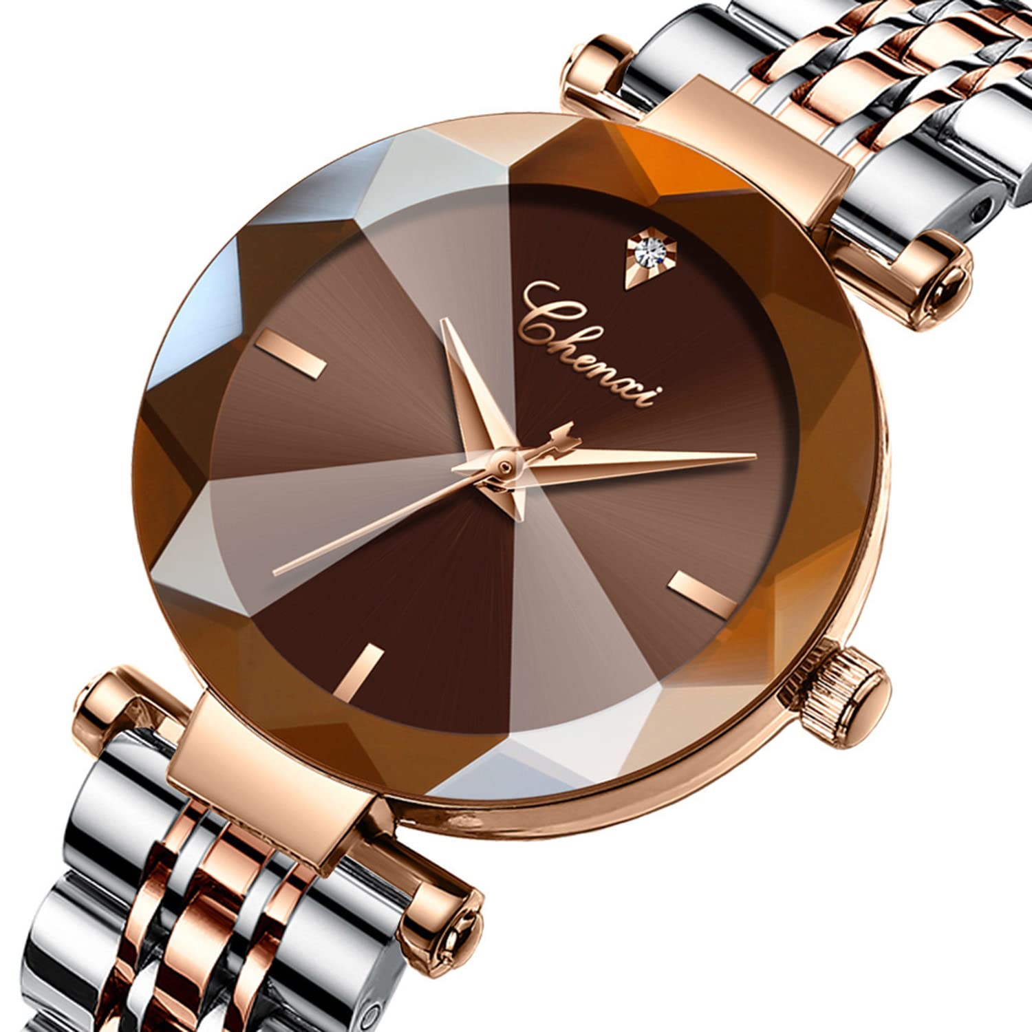 Elegant Women's Analog Quartz Watch with 3D Dial & Rose Gold Mesh Strap - Perfect for Office, Party & Everyday Wear (Brown)