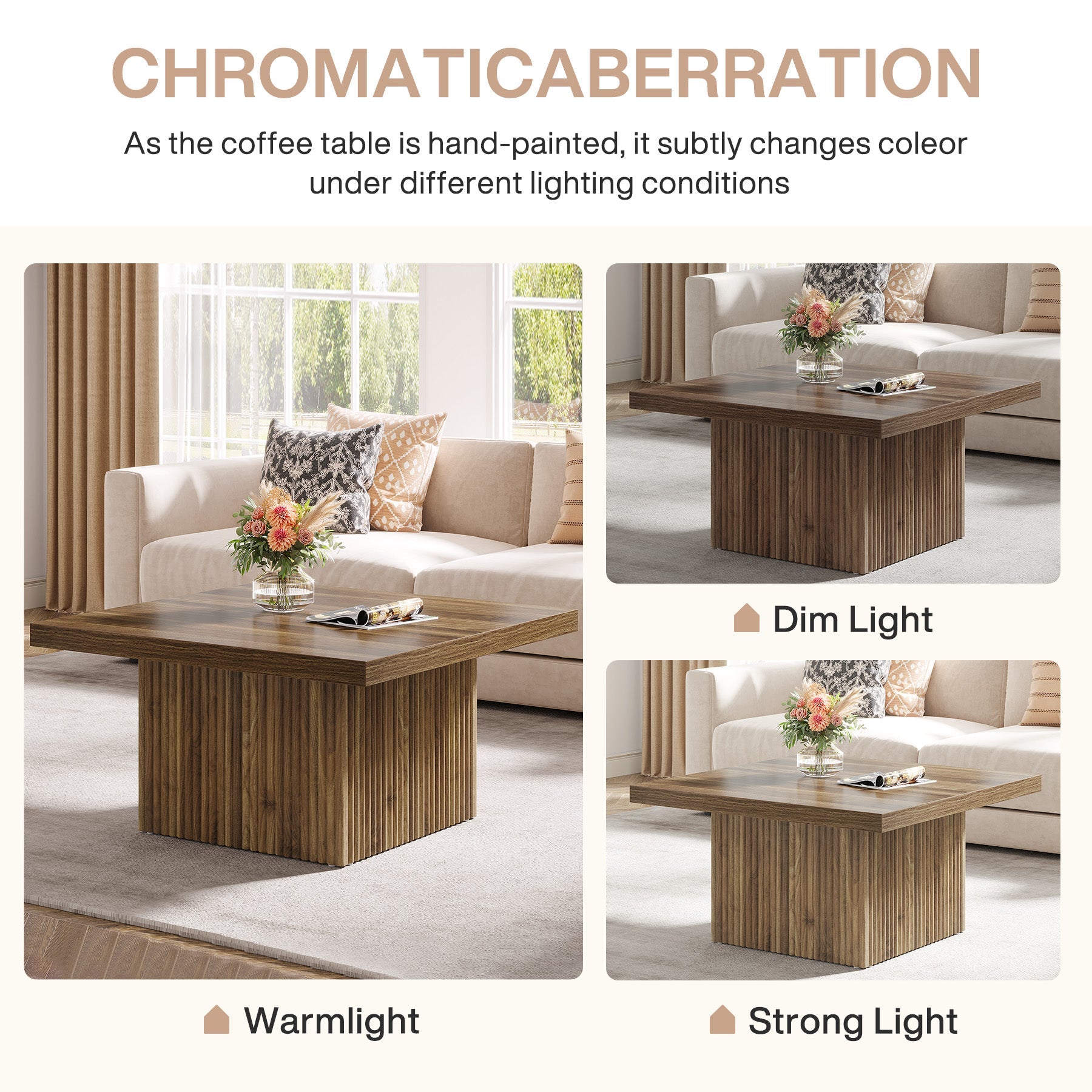 31.5 Inch Square Coffee Table - Modern Wooden Center Table for Living Room | Perfect Cocktail Table for Home Decor & Entertaining