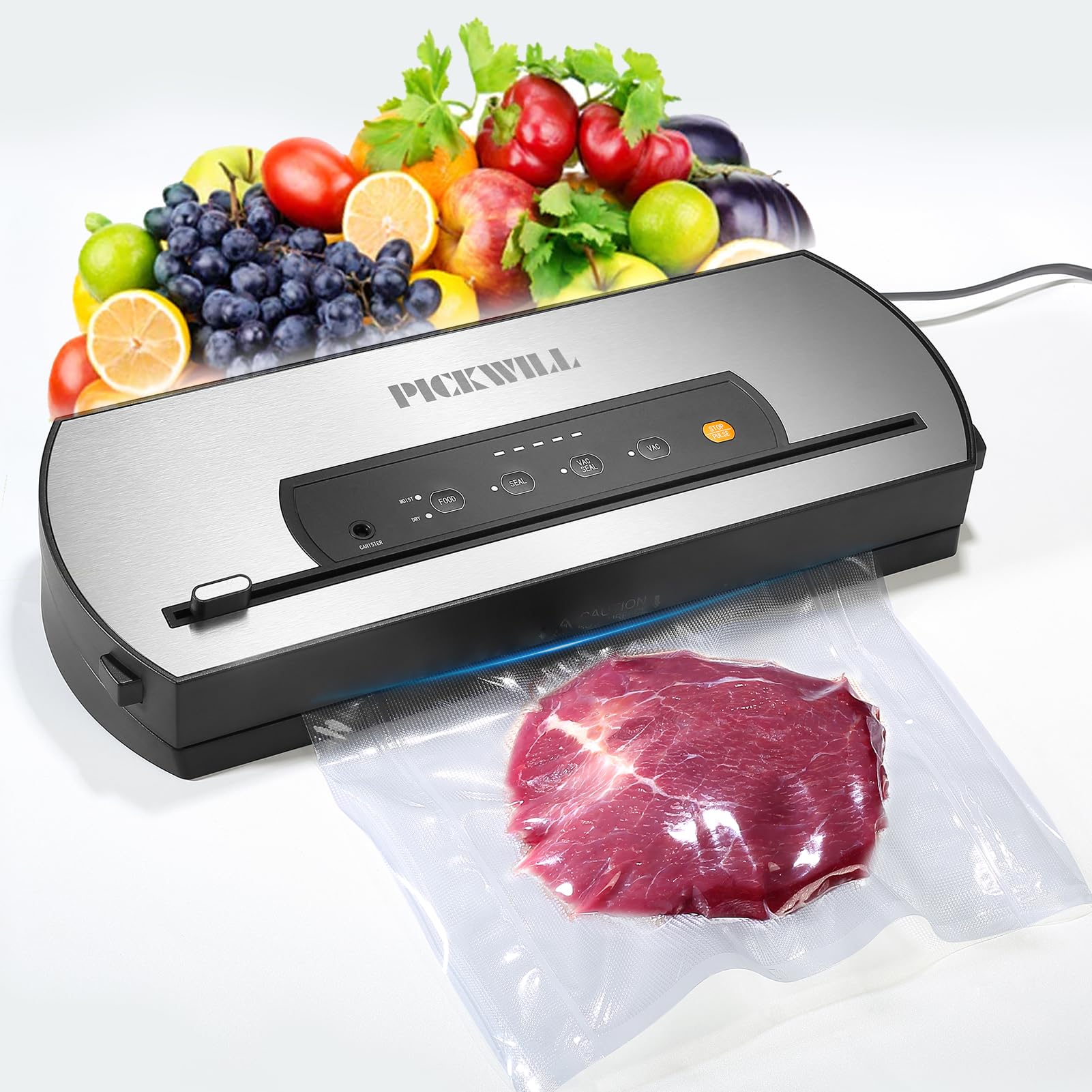 Automatic Vacuum Sealer Machine 80kPa with Built-in Cutter & Starter Kit (Bags & Roll) - Dry & Moist Food Preservation Modes for Freshness - Perfect for Meal Prep, Sous Vide & Long-Term Food Storage (Silver)