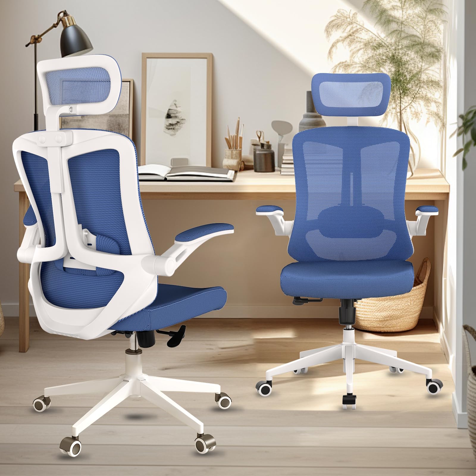 Ergonomic Office Chair with High Back & Lumbar Support - 350LBS Capacity Mesh Computer Desk Chair, Adjustable Headrest & Flip-Up Armrests - Perfect for Home Office, Gaming & Workspaces