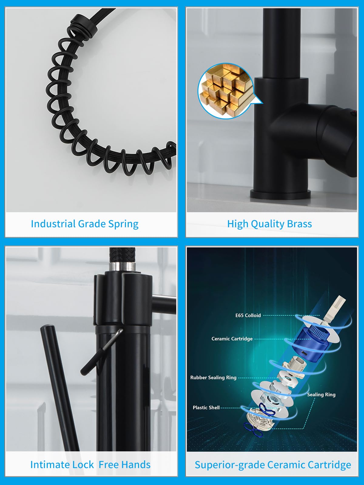 AIMADI Matte Black Commercial Kitchen Faucet with Pull Down Sprayer - Single Handle Single Hole Spring Sink Faucet for Restaurant & Home Kitchen Use