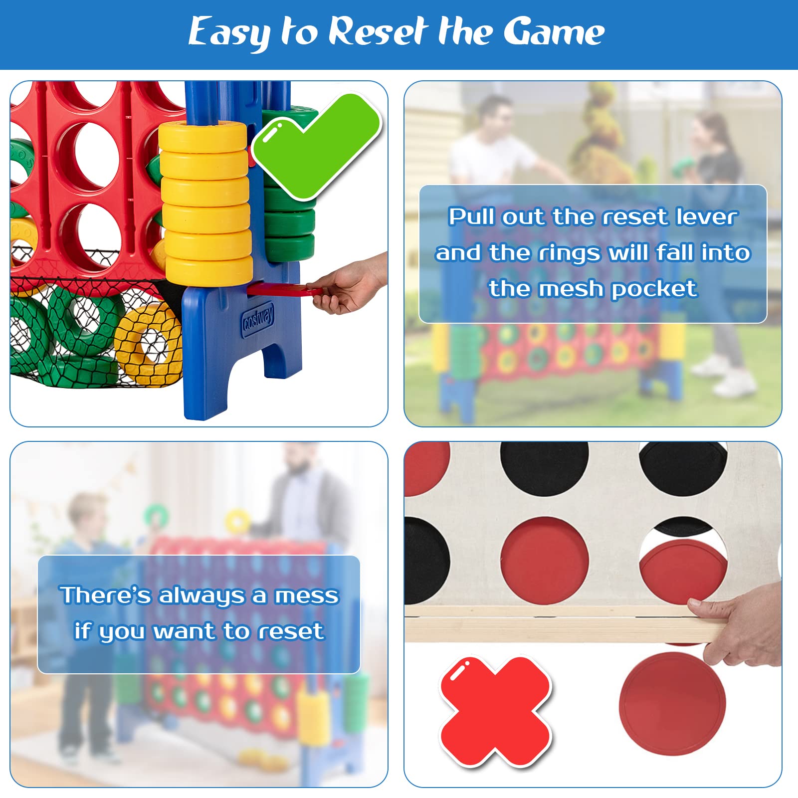 COSTWAY Jumbo 4-in-a-Row Giant Connect Game Set with Storage Bag - 42 Oversized Rings & Quick-Release Slider for Kids & Adults - Perfect for Family Game Night, Backyard Parties, Camping Trips & Indoor Fun