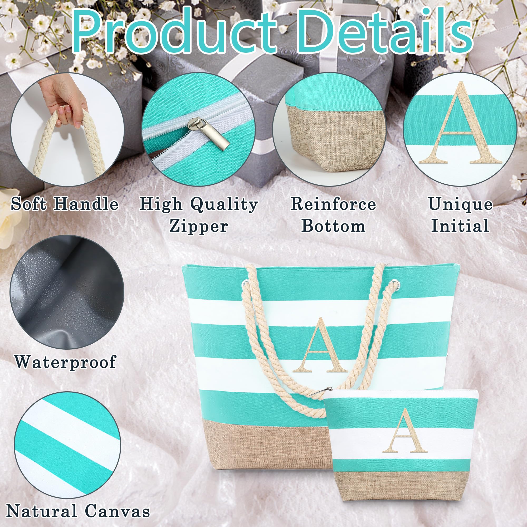YOOLIFE Waterproof Beach Tote Bag for Women - Large Canvas Travel Bag with Zipper, Pool & Beach Essentials Organizer - Perfect for Vacation, Swimming, Picnics & Summer Outings