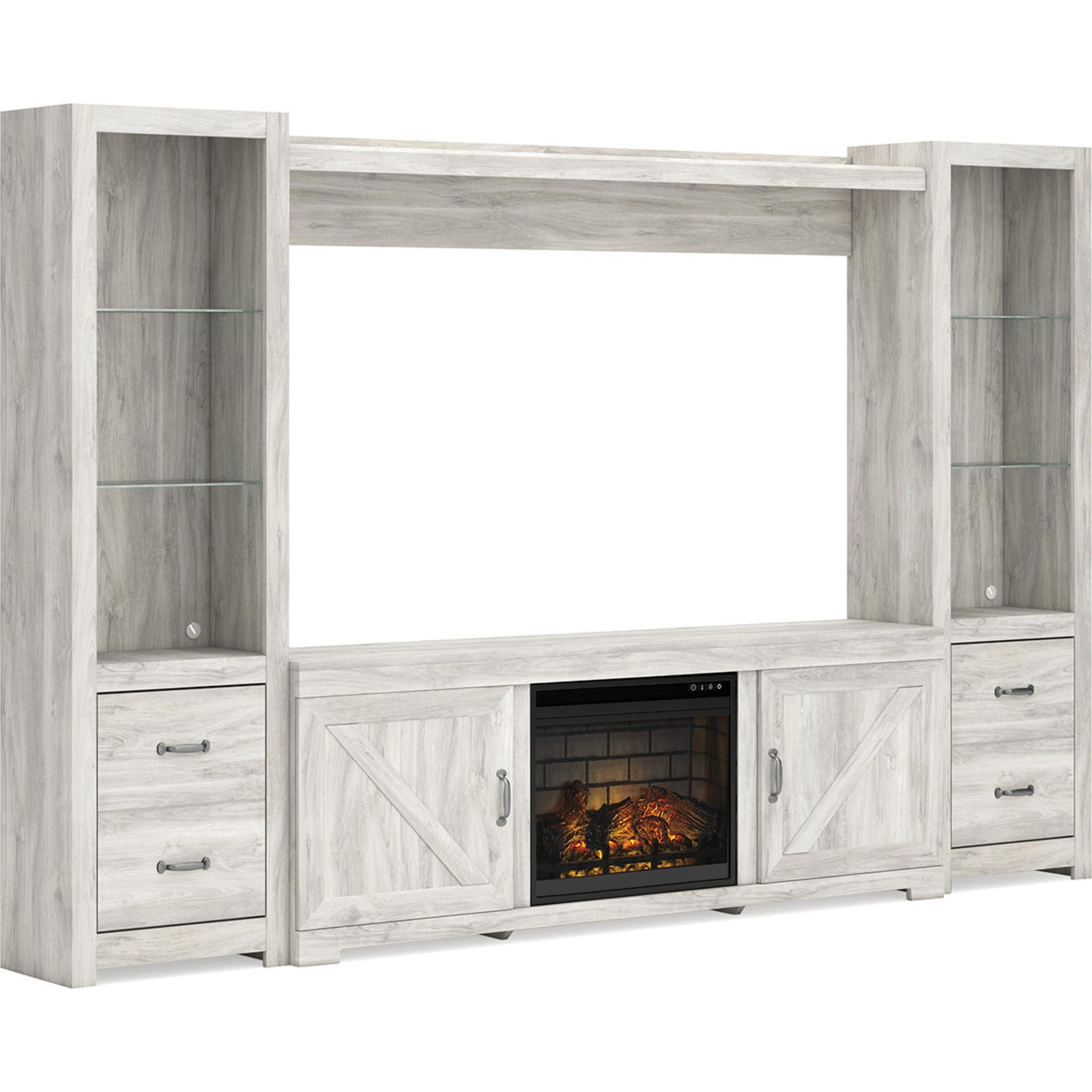 Bellaby Entertainment Unit with Fireplace - Whitewash TV Stand with Electric Fireplace, Modern Media Console for Living Room, Bedroom & Home Theater