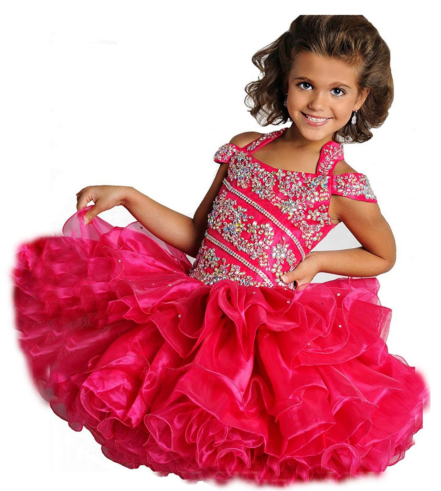 Junguan Baby Girls Off-The-Shoulder Cupcake Pageant Dress with Short Glitter Skirt - ST005 | National Costume for Infant Birthday Party, Photo Shoot & Special Occasions