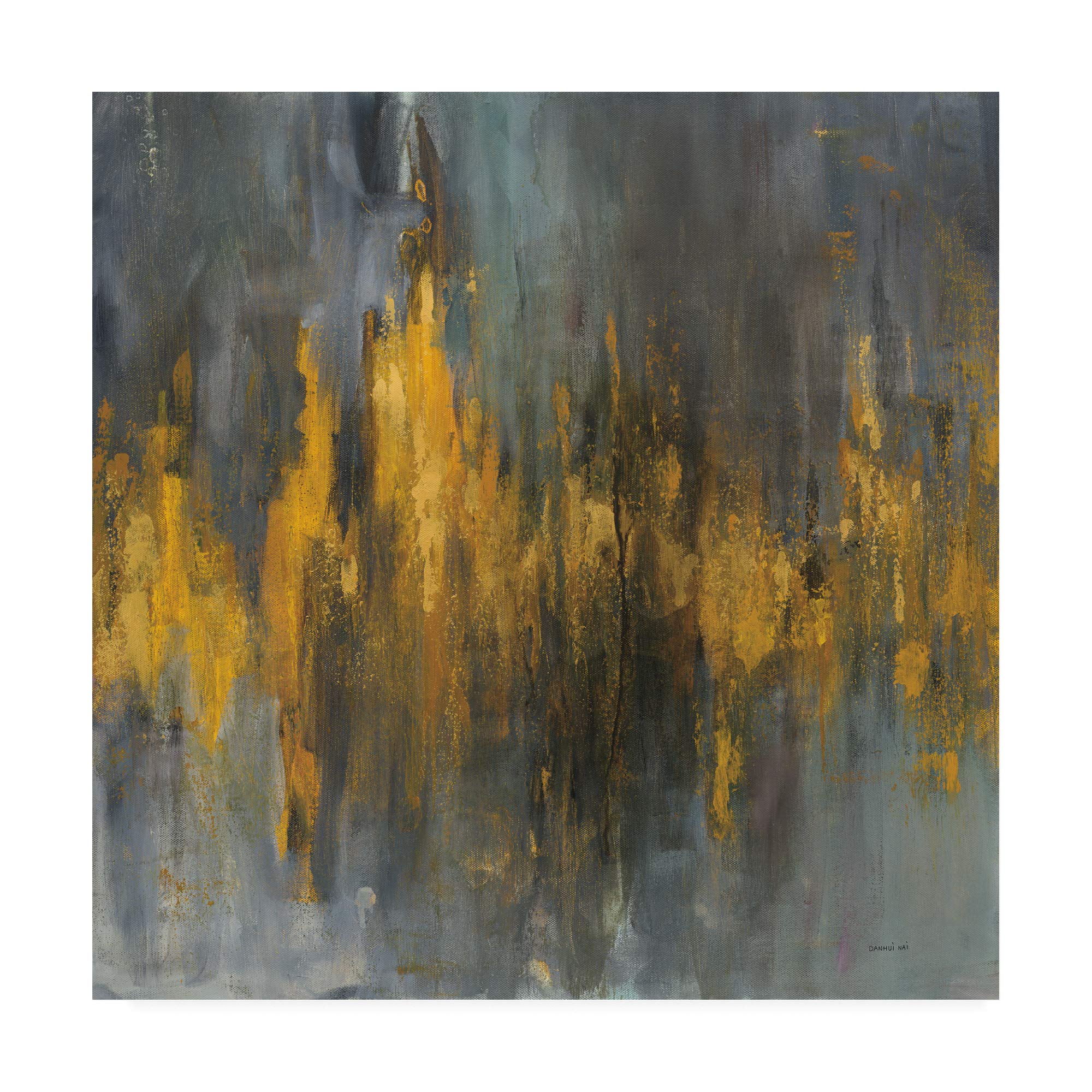 Danhui NAI Black and Gold Abstract Art Print - 18x18 Inches Framed Wall Decor for Living Room, Bedroom & Office | Modern Canvas Painting for Home & Office Decor