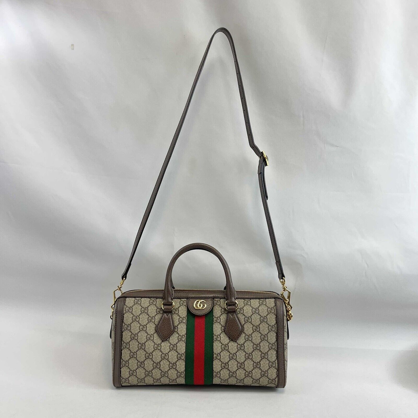 Gucci Ophidia GG Medium Boston Bag - Brown Canvas Top Handle with Adjustable Shoulder Strap | Luxury Crossbody & Everyday Purse for Women