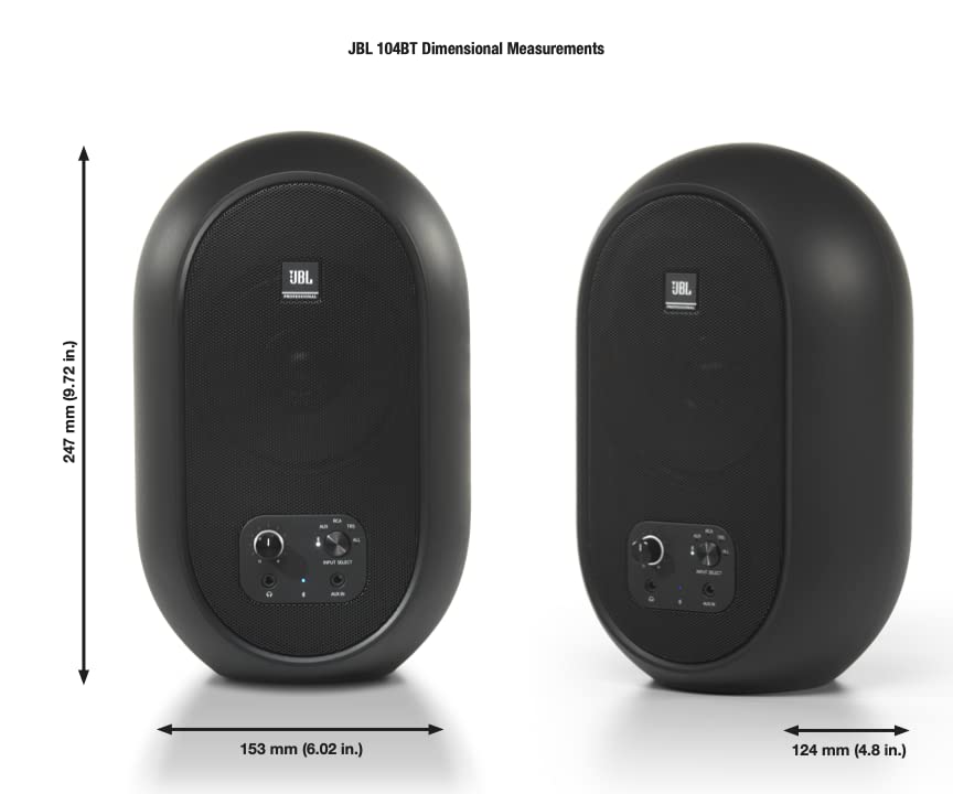 JBL Professional 1 Series 104-BT Compact Desktop Studio Monitors with Bluetooth - 4.5-inch Powered Speakers (Pair, Black) - Perfect for Home Recording, Podcasting & Music Production