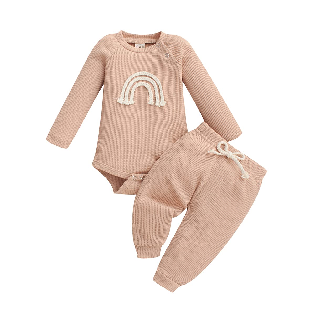 Newborn Baby Clothes Set - Unisex Winter Romper Onesie & Long Pants Outfit for Boys & Girls | Soft Waffle Knit Fabric | Perfect for Winter Photoshoots, Playdates & Cozy Home Wear