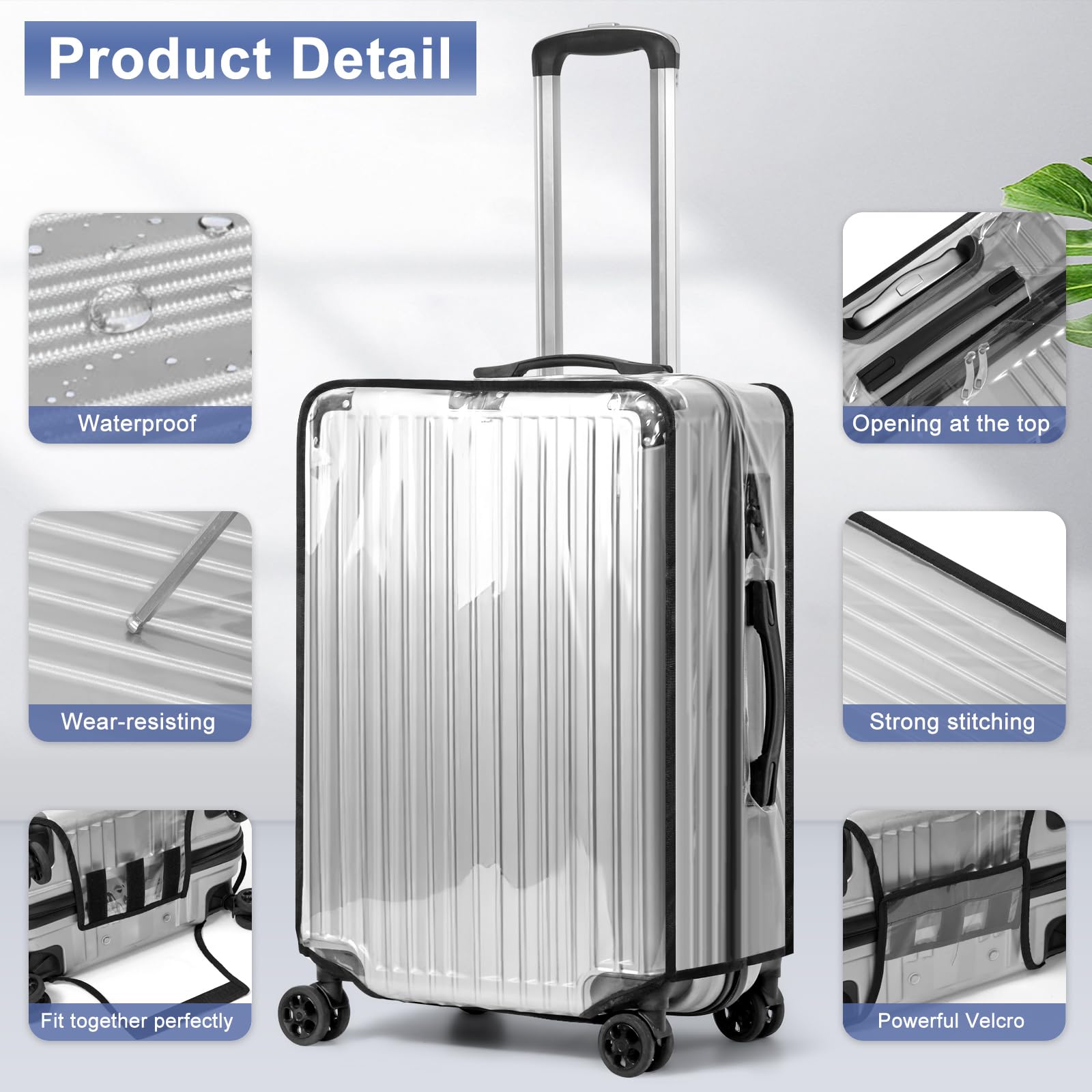 2PCS Clear PVC Luggage Cover Protector for 28 Inch Wheeled Suitcase - Waterproof Travel Suitcase Protector for Airplane, Train & Storage