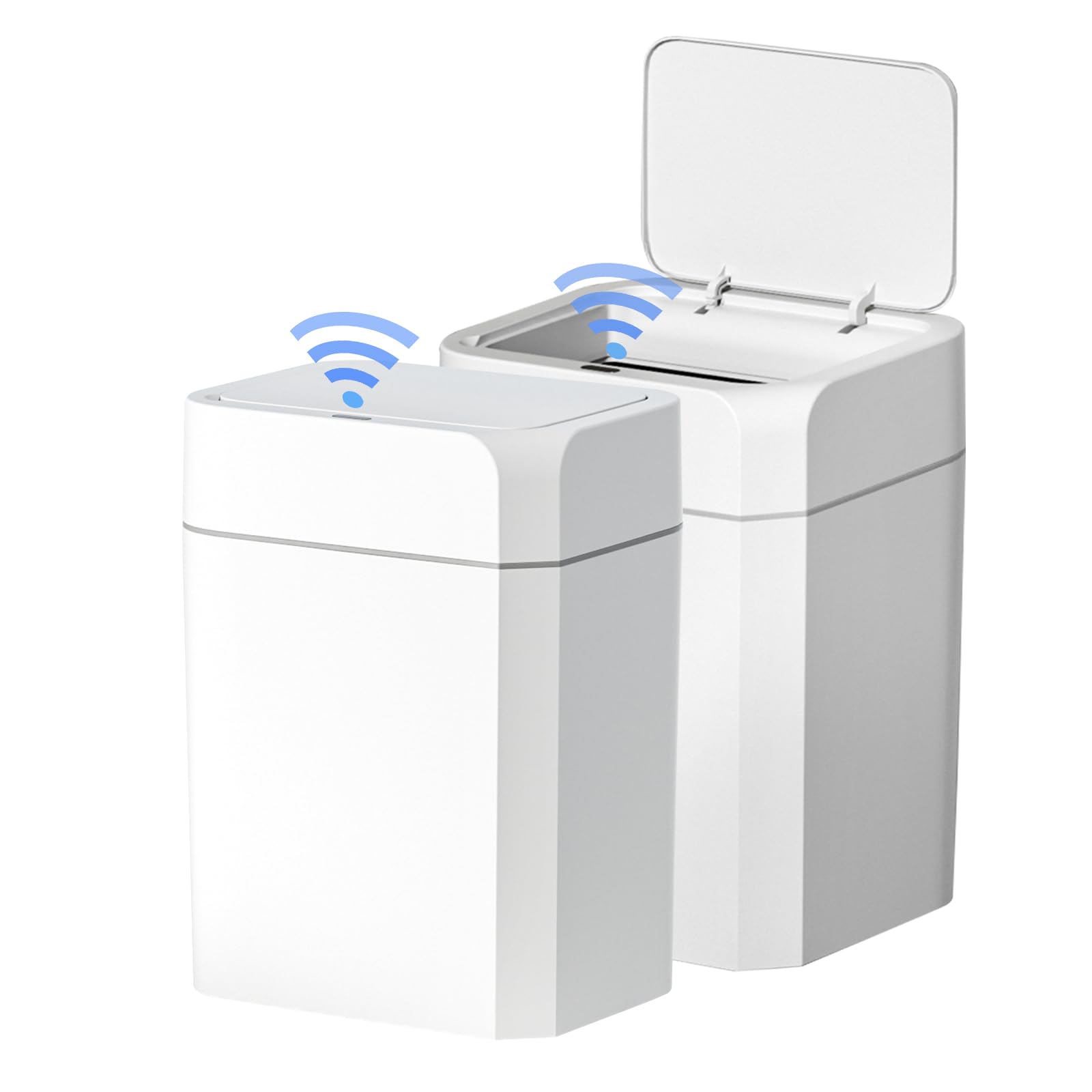 ELPHECO 2 Pack 3.5 Gallon Motion Sensor Trash Can with Lid - Slim Waterproof Smart Garbage Bin for Bathroom, Kitchen, Office, Bedroom, Living Room - Ideal for Small Spaces & Hands-Free Disposal (White)