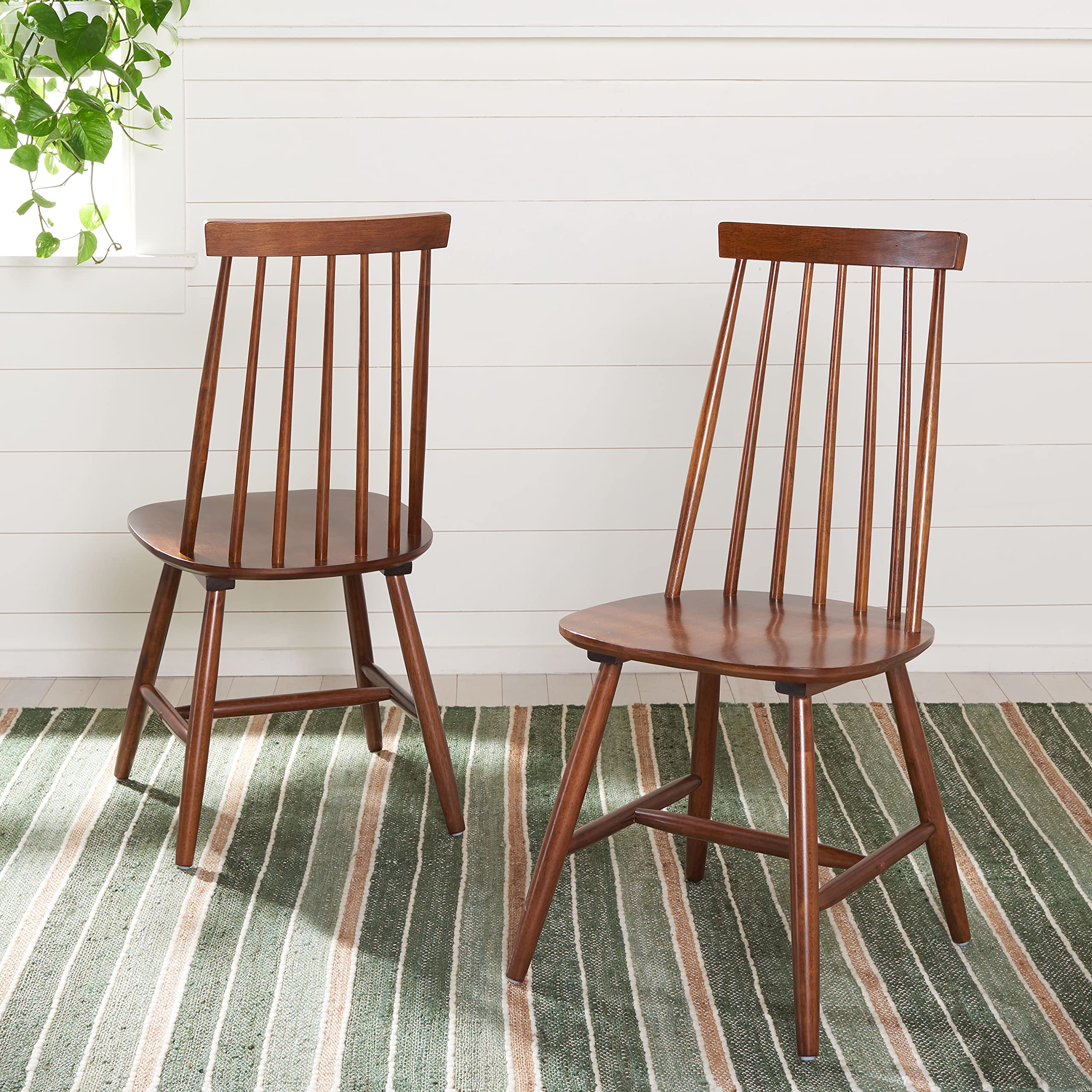 SAFAVIEH Priam Farmhouse Walnut Brown Spindle Back Accent Chair - Rustic Dining & Living Room Furniture for Kitchen, Breakfast Nook, and Home Decor