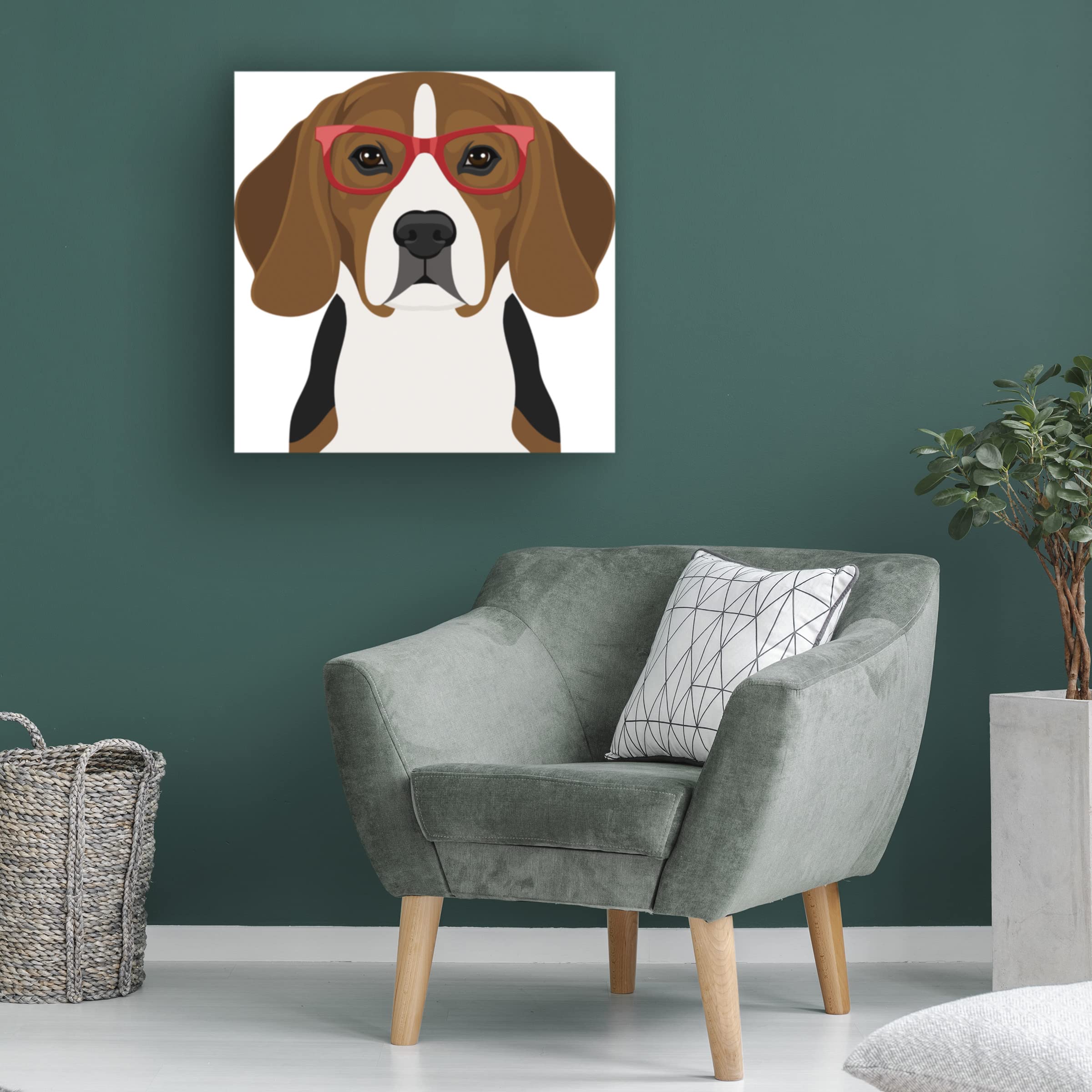 Beagle Wearing Hipster Glasses Canvas Art Print by Furbaby Affiliates - Trendy Dog Wall Decor for Living Room, Bedroom & Office