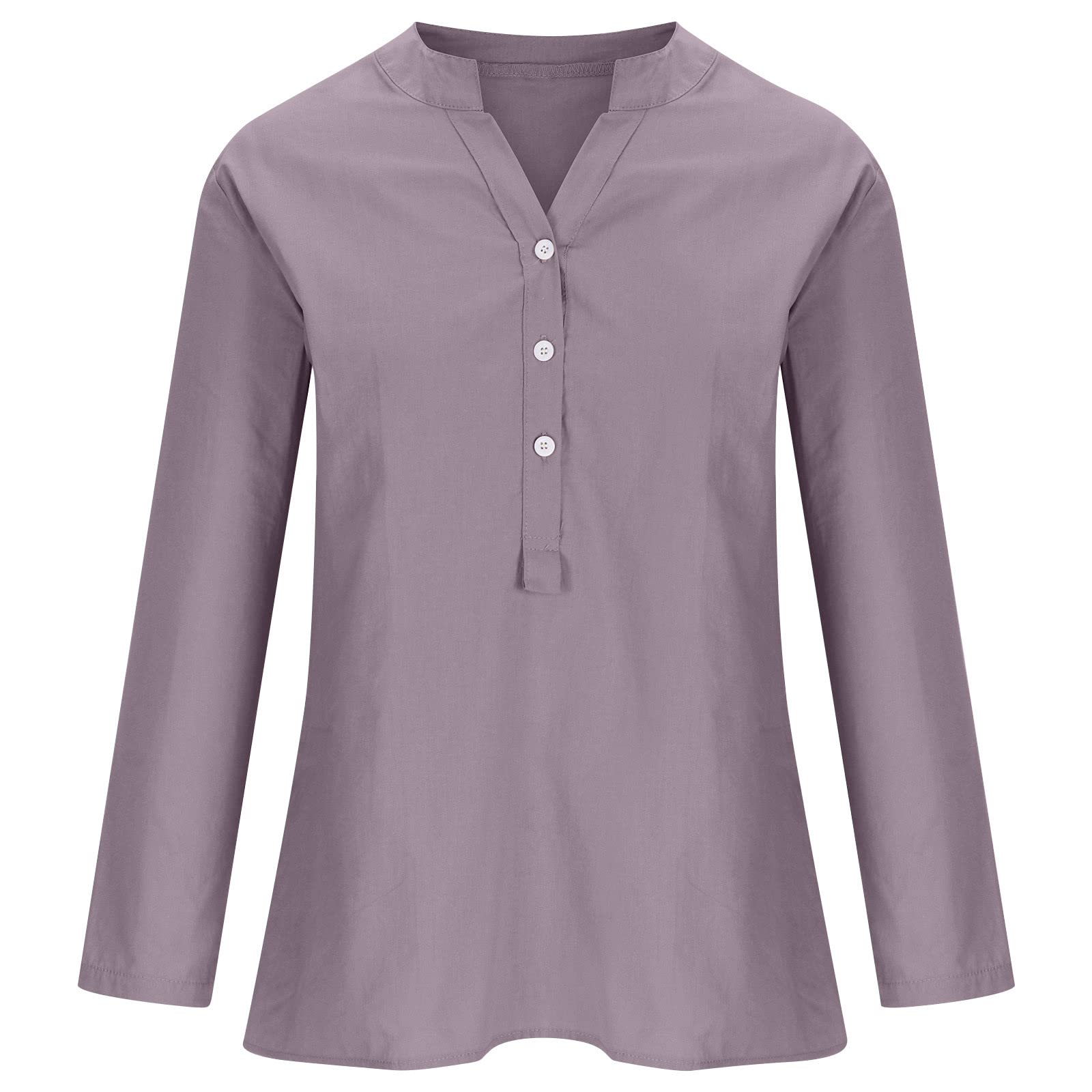 2024 Plus Size Women's Linen Long Sleeve V-Neck Blouse - Casual Solid Color Tops for Spring | Office Wear & Weekend Outfits