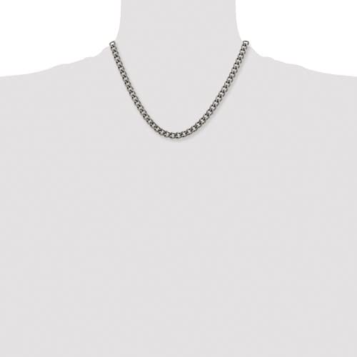 The Black Bow Men's 7.5mm Dark Gray Titanium Classic Polished Curb Chain Necklace - Perfect for Casual Outings and Formal Events