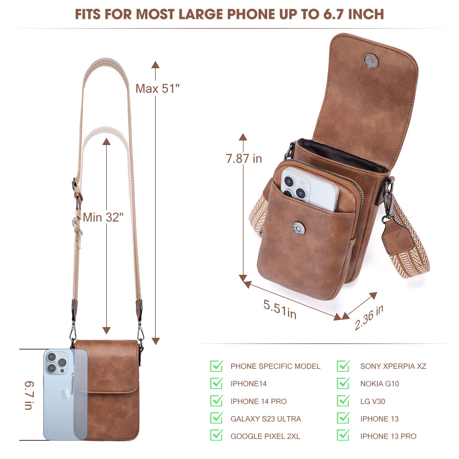 Stylish Leather Crossbody Bag for Women - Triple Compartment Phone Purse with Card Slots | Trendy Small Shoulder Bag for Everyday Use, Travel & Shopping