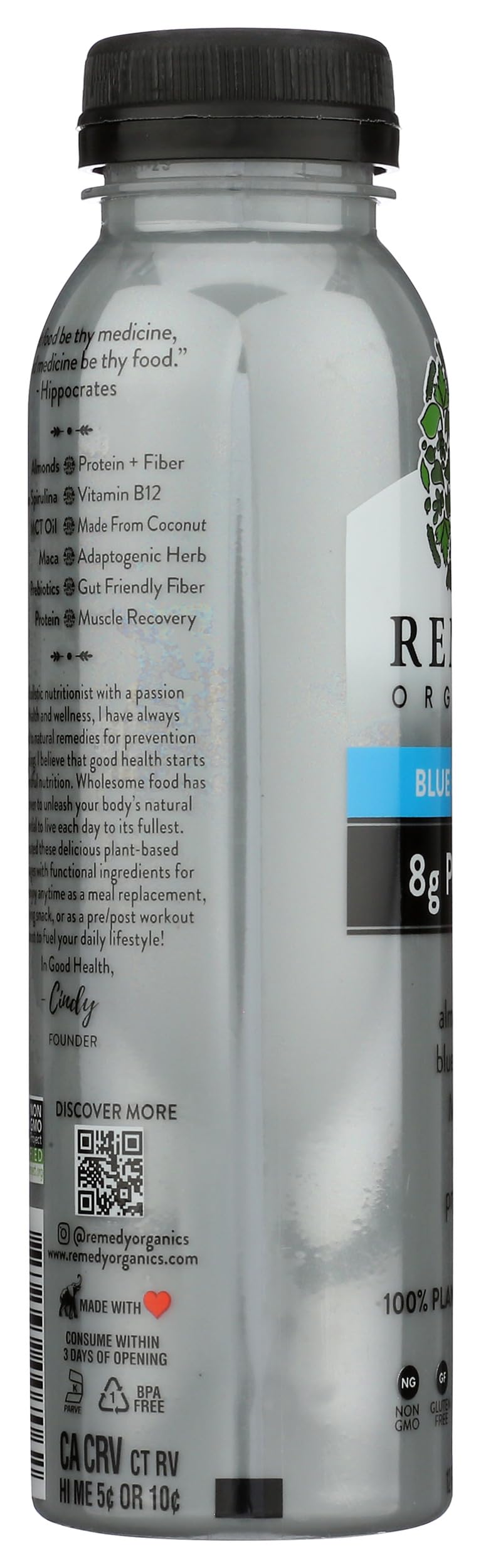 Remedy Organics Blue Essentials 12 Fl Oz - USDA Organic Plant Based Protein Shakes | Ready to Drink Vegan Protein Shake | Gluten Free, Dairy Free, Soy Free | Perfect for Post-Workout Recovery & Healthy Breakfast On-The-Go
