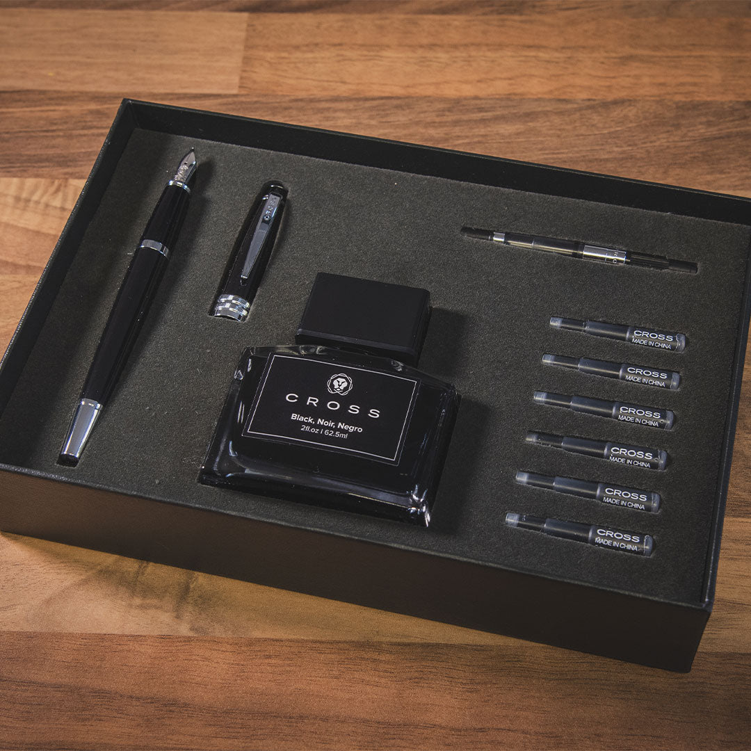 Premium Cross Bailey Fountain Pen & Ink Set - Elegant Black Writing Instrument for Calligraphy, Journaling & Professional Use