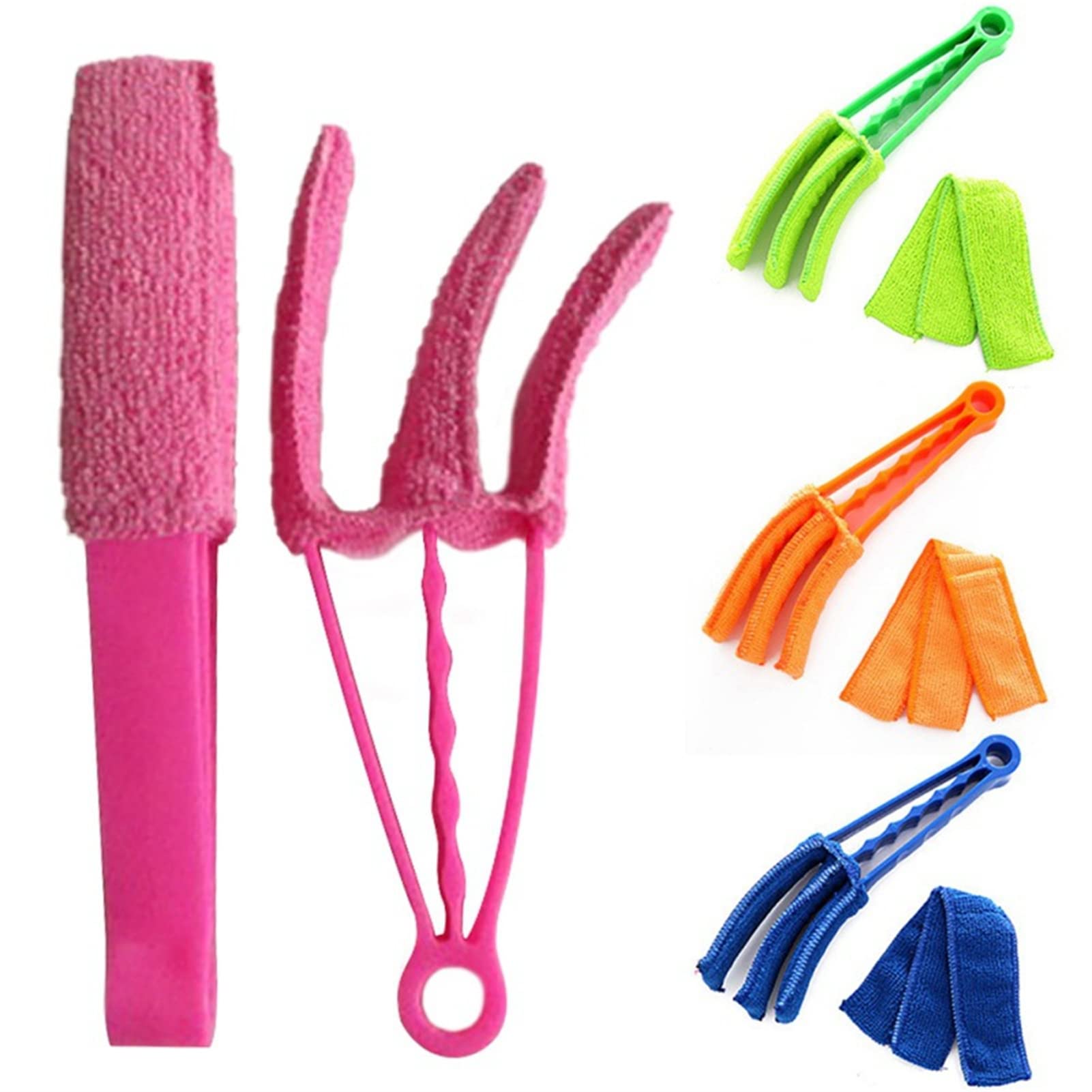 7-Finger & 3-Branch Dusting Cleaner Tool Set (2PC) - Window Blinds Brush, Vents Cleaner, Detachable & Washable Cleaning Brush Kit - Pink | Perfect for Home, Office & Car Cleaning