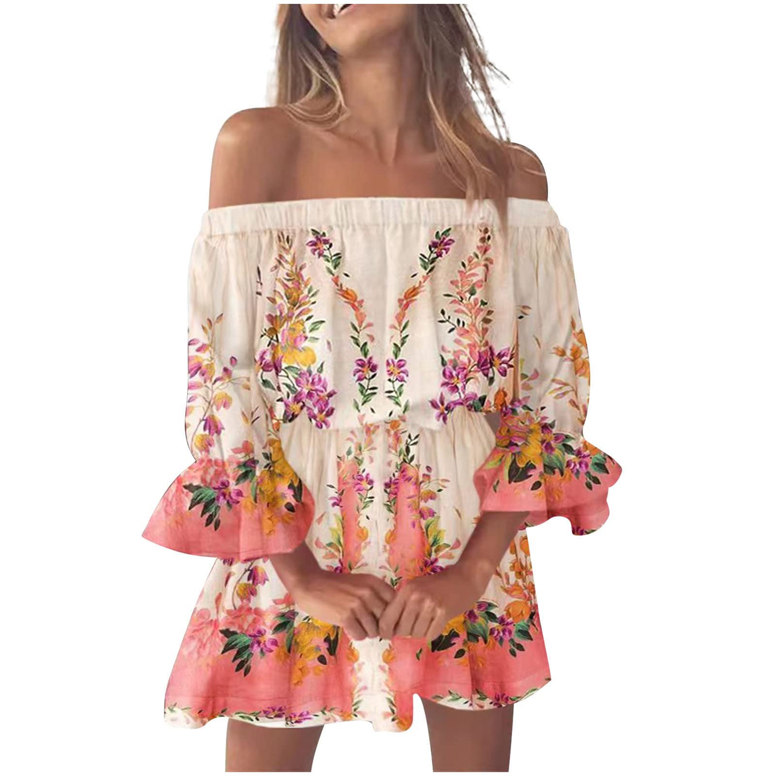 Elegant Off Shoulder Summer Dresses for Women 2024 - Beach Wedding Guest Dress & Casual Tunic Sundress | Perfect for Beach Vacations, Outdoor Parties & Summer Date Nights