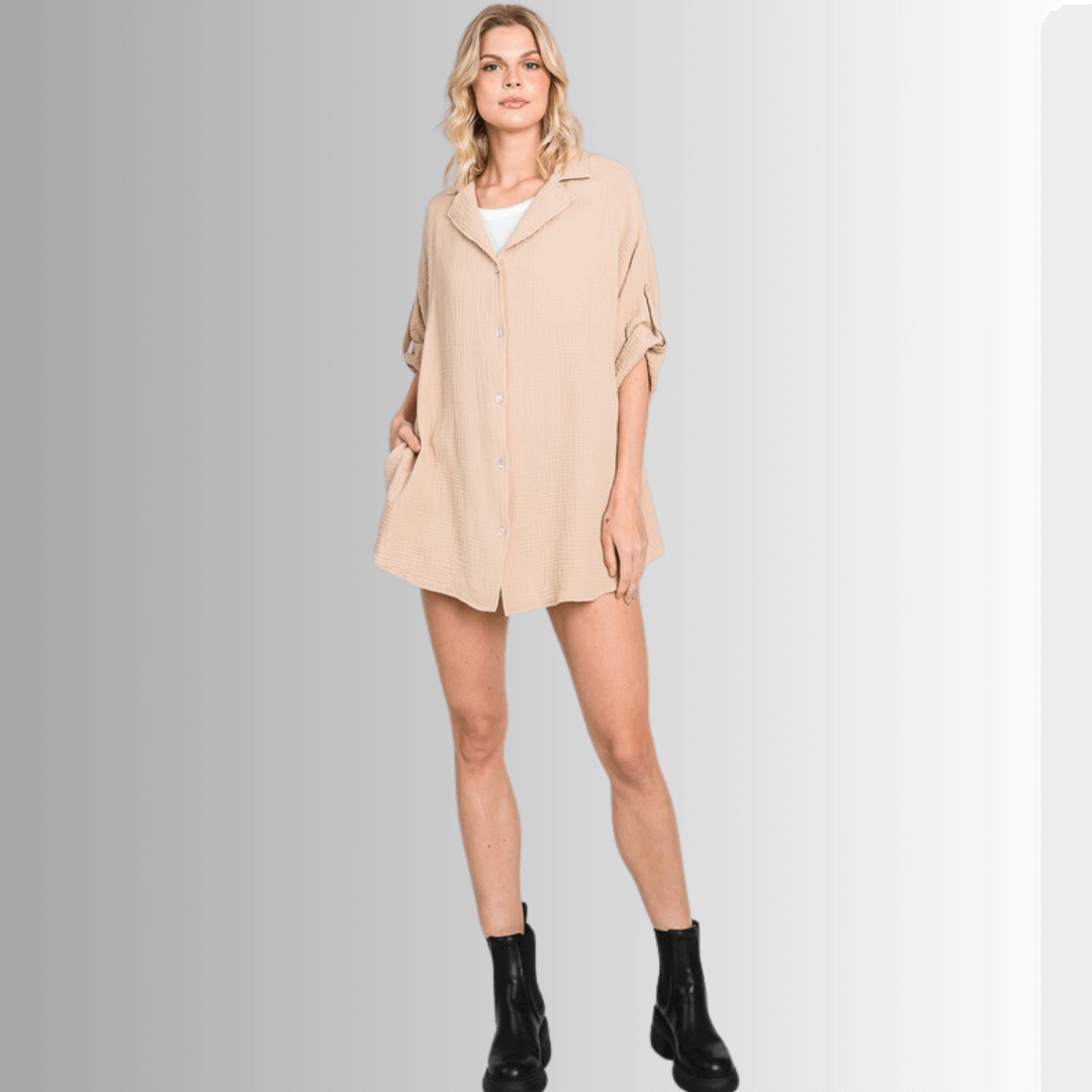 Rachel Slouchy Cotton Gauze Button Down Shirt for Women - Soft & Breathable Casual Blouse for Everyday Wear, Office, and Weekend Outings