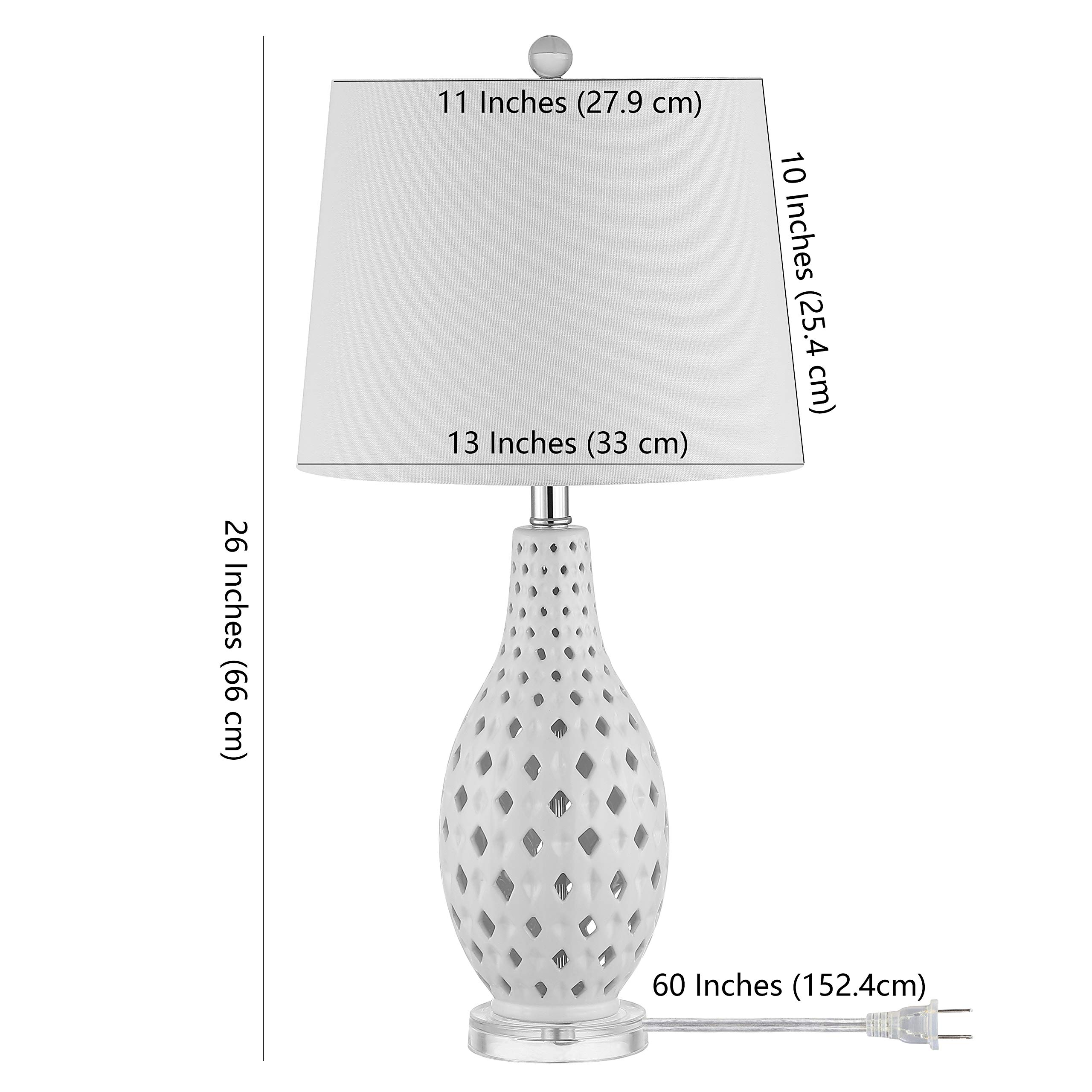 SAFAVIEH Harlem Trellis White Ceramic Table Lamp - 26 Inch Modern LED Desk Lamp for Bedroom, Living Room & Home Office - Nightstand Lighting with Included LED Bulb - Perfect for Reading, Working & Ambient Lighting