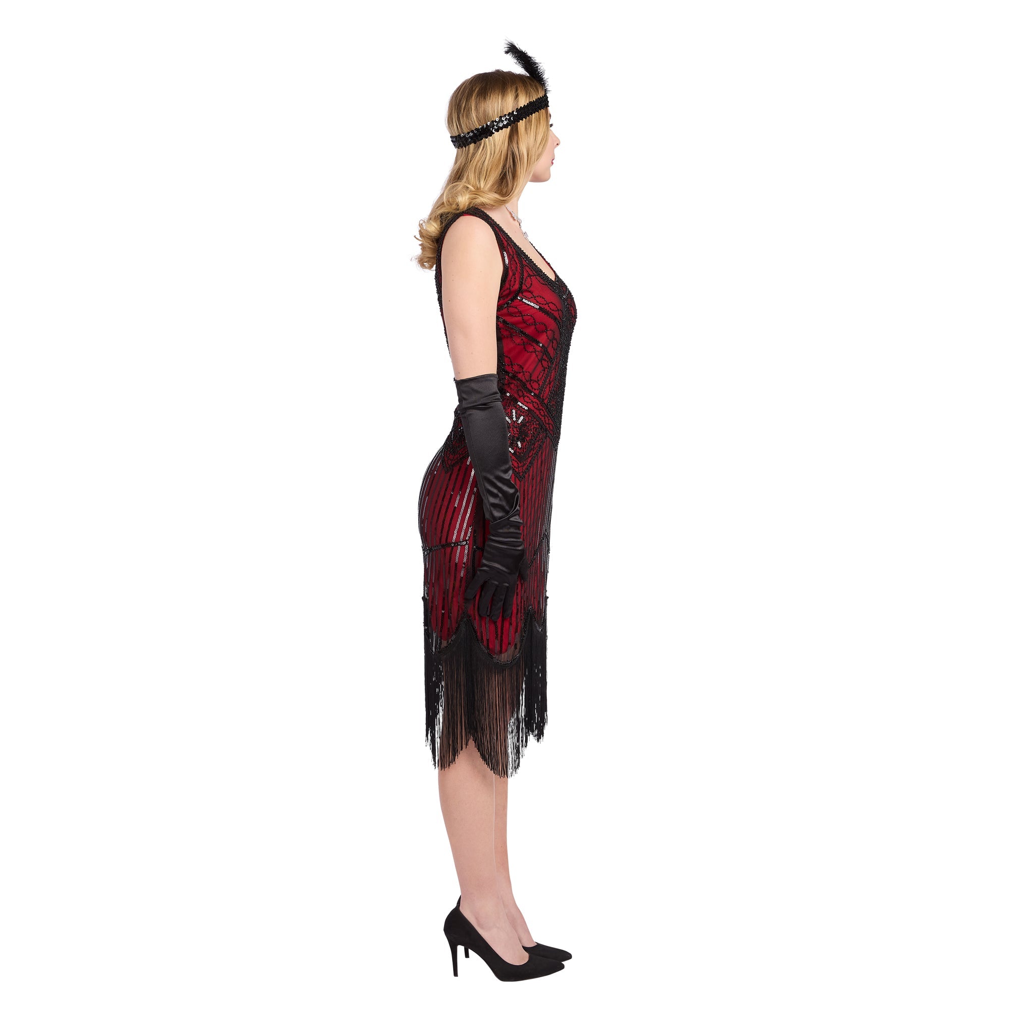1920s Gatsby Elegant Flapper Dress for Women - Vintage Red and Black Costume for Halloween, Themed Parties & Roaring 20s Events