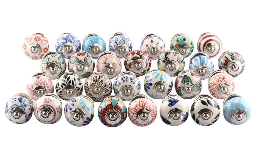 IndianShelf Pack of 4 Multicolor Ceramic Cabinet Knobs - Round & Heart Shaped Drawer Pulls for Kitchen, Dresser, Wardrobe - Single Hole Installation - Vintage Home Decor Upgrade for Cabinets & Furniture