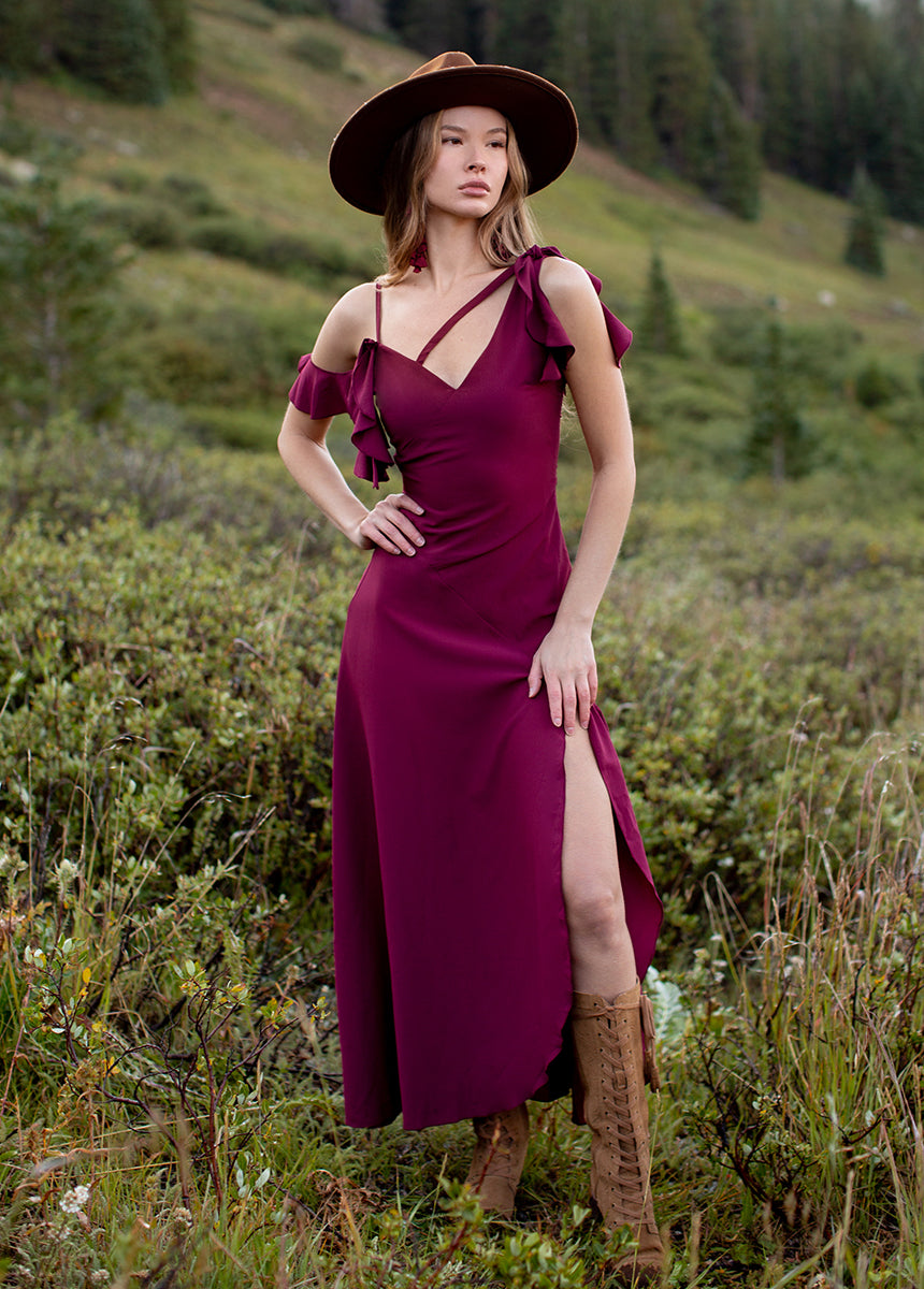 Bianka Rosewood Floral Print Maxi Dress for Women - Elegant Summer Beach Wedding Party Dress with Flowy Skirt & V-Neck