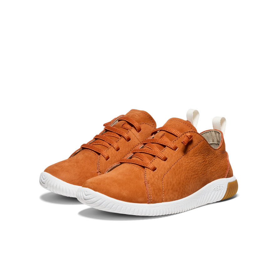KNX Big Kids' Leather Sneakers - Gold Flame & Star White | Stylish & Comfortable for School, Play & Everyday Wear