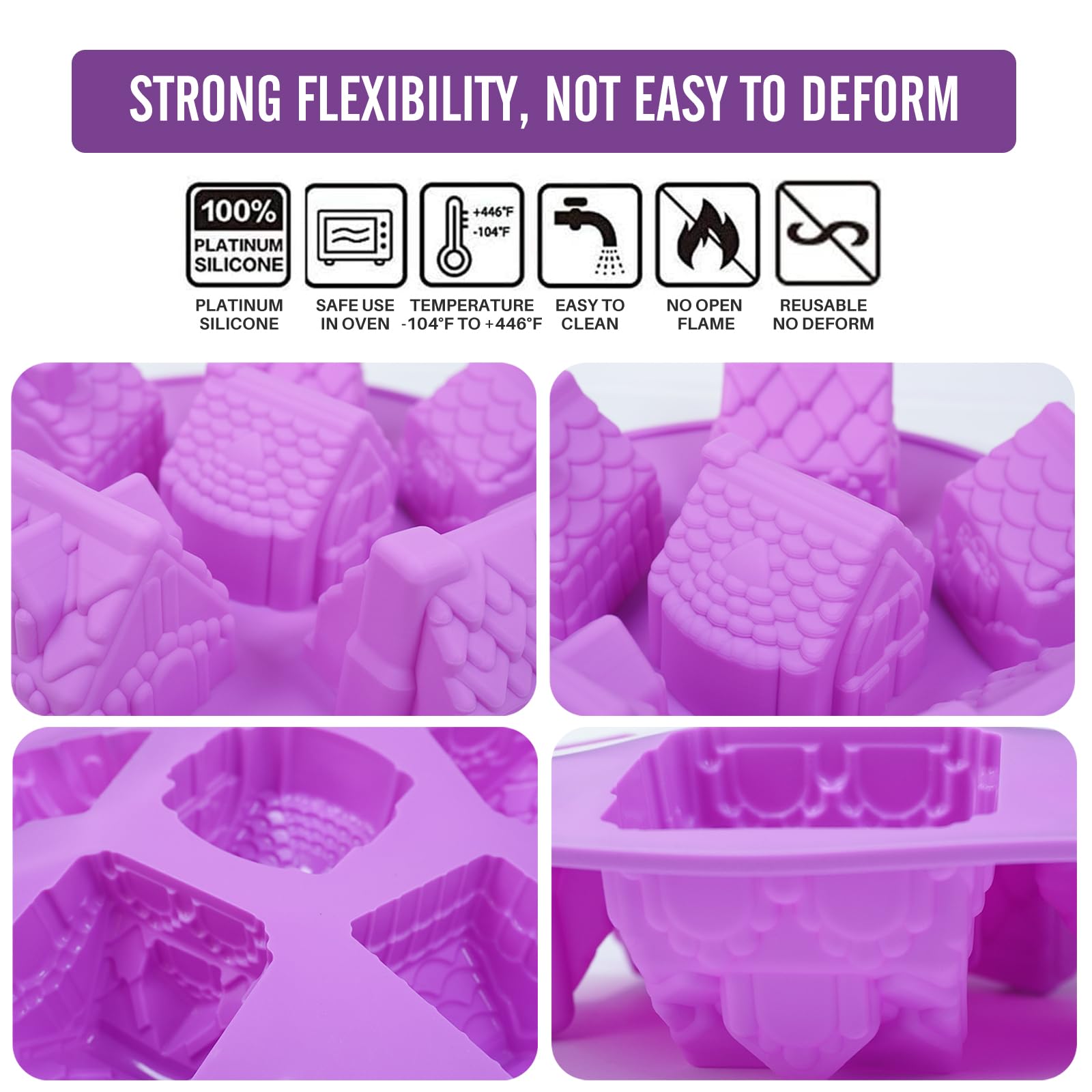 6-Cell Silicone Gingerbread House Mold for Baking Cupcakes, Ice Cubes, Chocolate, Jelly Candy & Handmade Soap | Nonstick, BPA-Free Christmas Baking Molds | Perfect for Holiday Treats, DIY Desserts & Festive Party Decorations