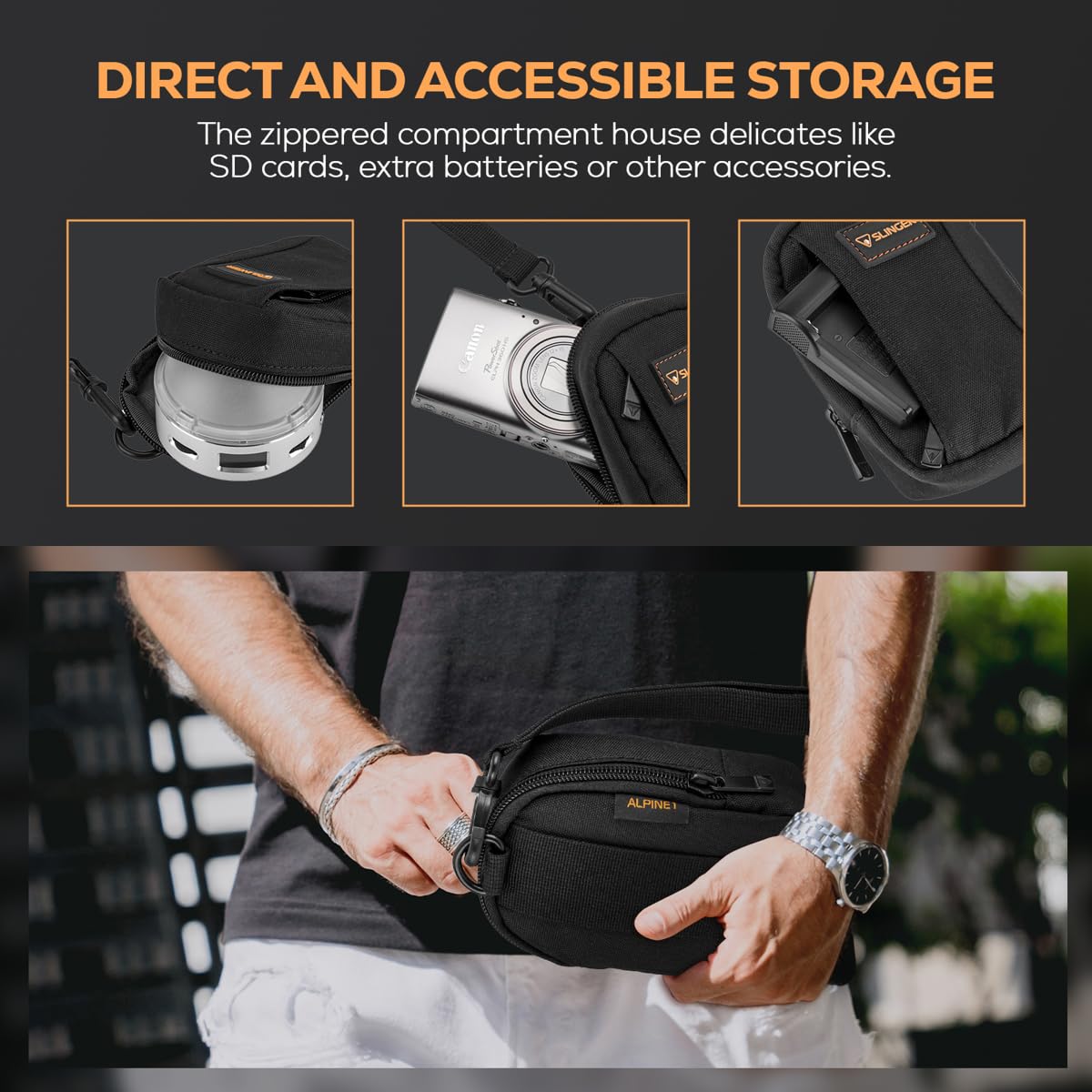 Slinger Alpine 1 Camera Bag for Point and Shoot Cameras & Accessories - Perfect for Travel, Hiking & Outdoor Photography