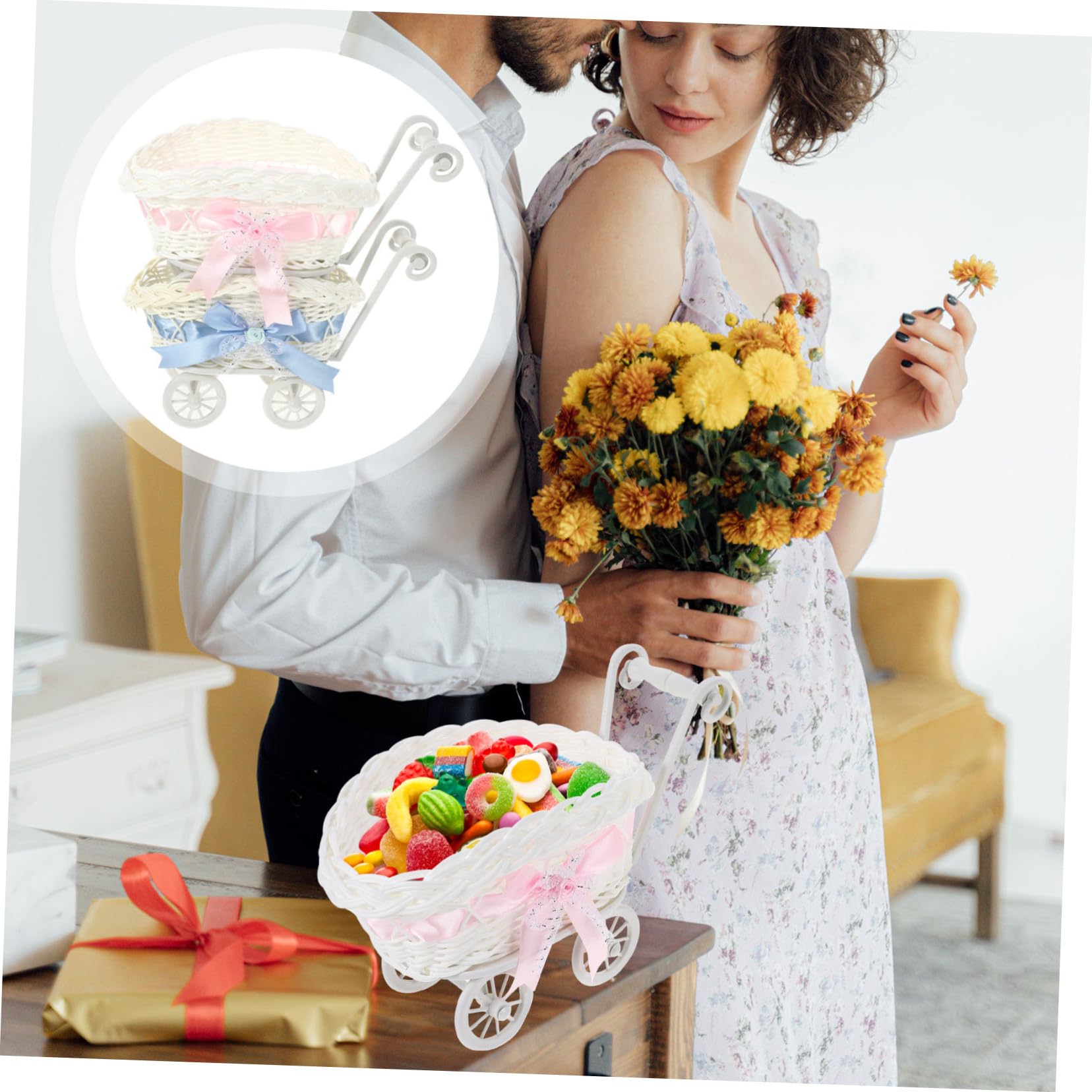2-Pack COOLHIYA Woven Party Baskets - Decorative Picnic Food Baskets, Shower Gift Baskets & Miniature Toy Storage - Perfect for Outdoor Gatherings, Baby Showers & Home Decor (PP Material)