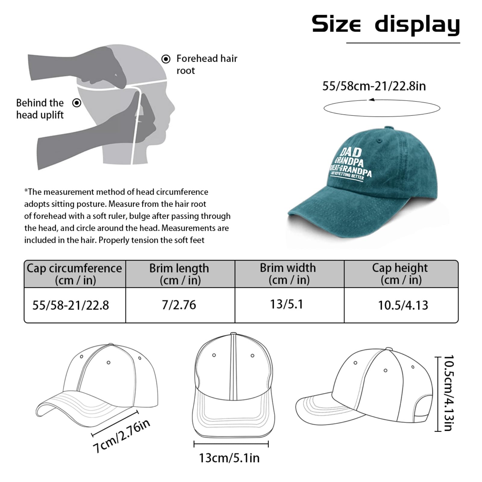 Custom Baseball Cap for Dad & Grandpa - Pigment Black Golf Hat, Workout Cap, Great Gifts for Men - Perfect for Golfing, Running, Outdoor Activities & Casual Wear