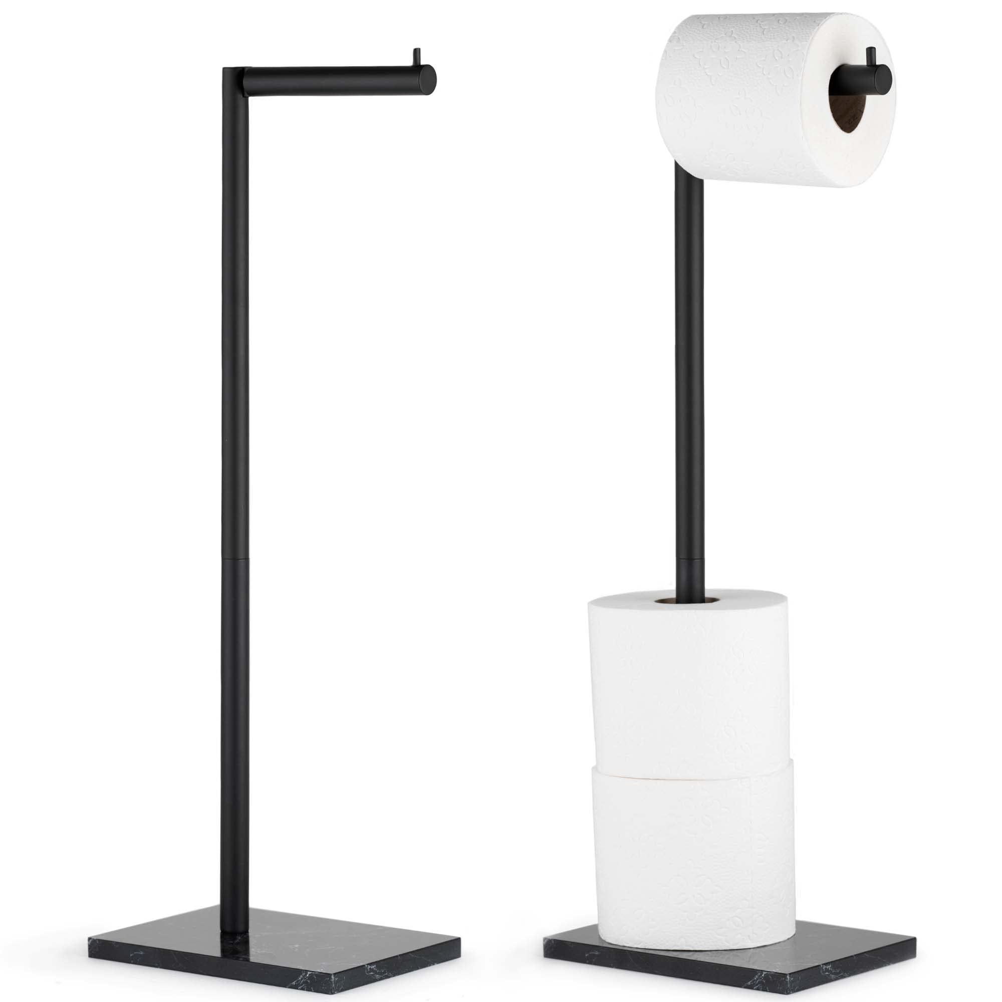 MARMOLUX ACC Free Standing Matte Black Toilet Paper Holder with Black Marble Base - 4 Jumbo Roll Storage Bathroom Organizer - Stainless Steel Standing Toilet Paper Dispenser for Modern Bathroom, Powder Room or Guest Bath Decor