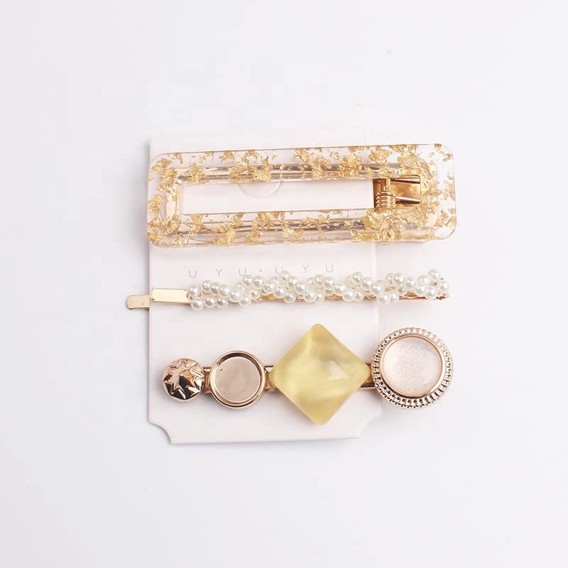 Yellow Pearl Hair Clips