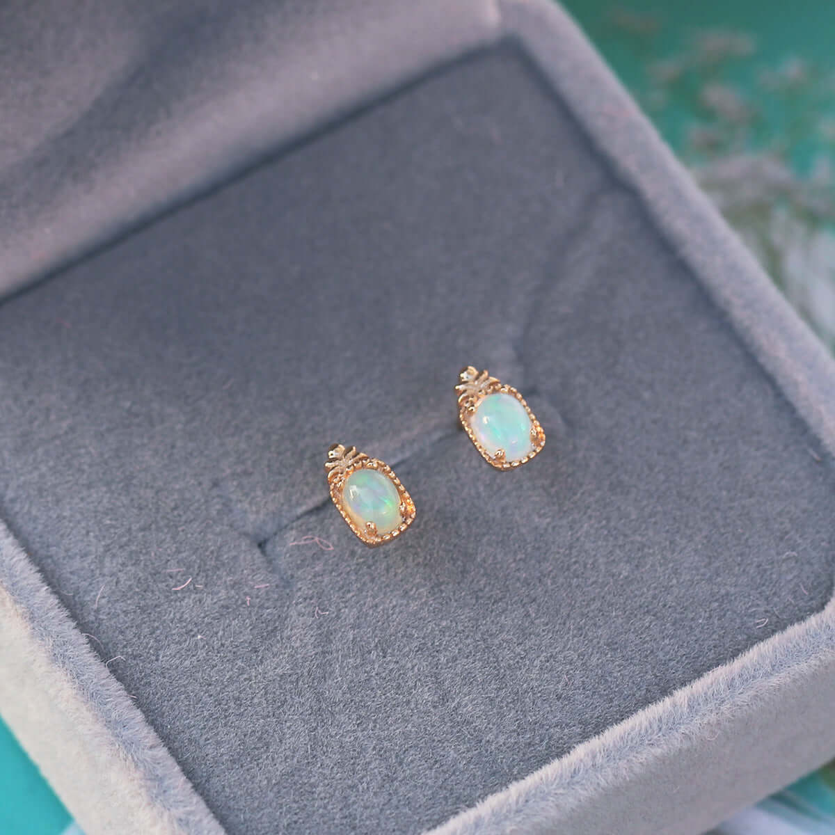 14K Gold Natural Opal Baguette Stud Earrings for Women | HJZB 426 | Elegant Everyday Jewelry & Special Occasion Gift